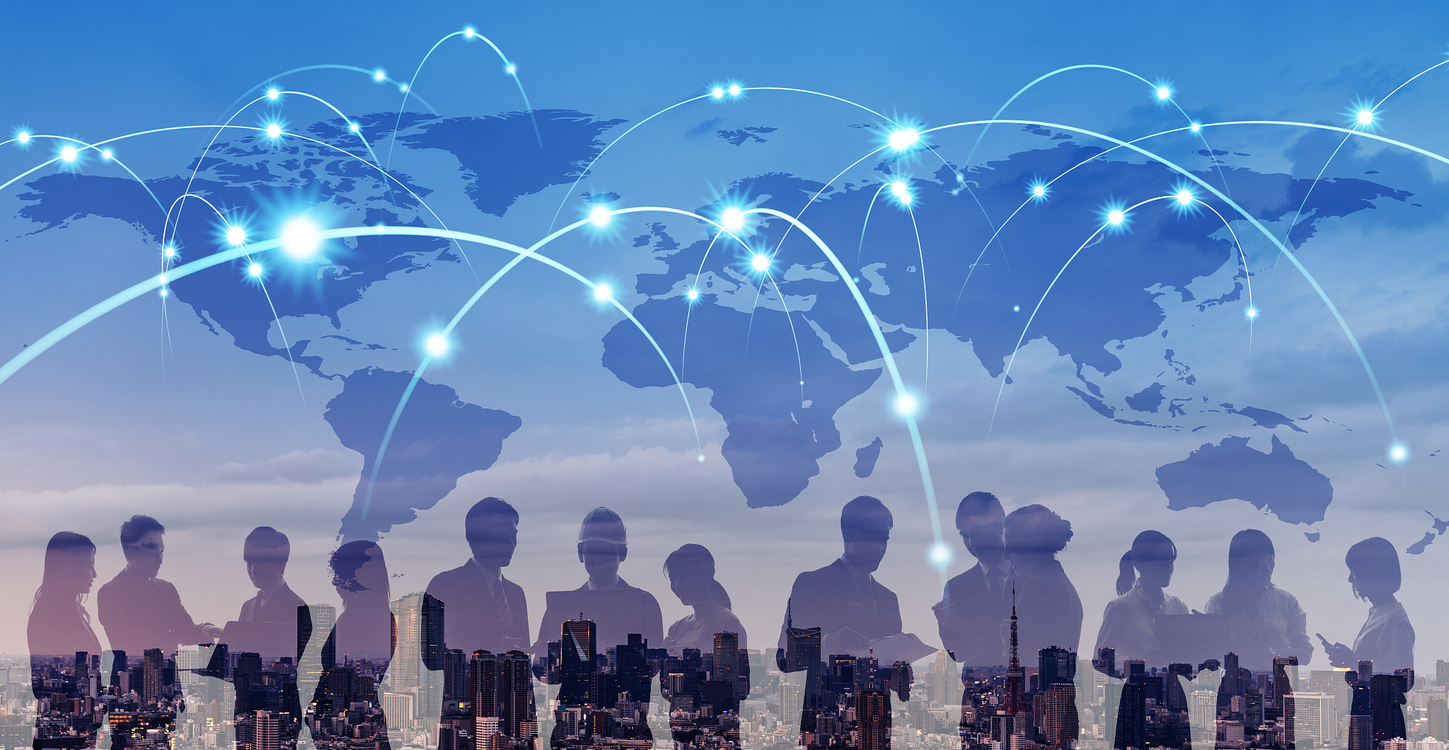 global network concept. map of japan and group of people.