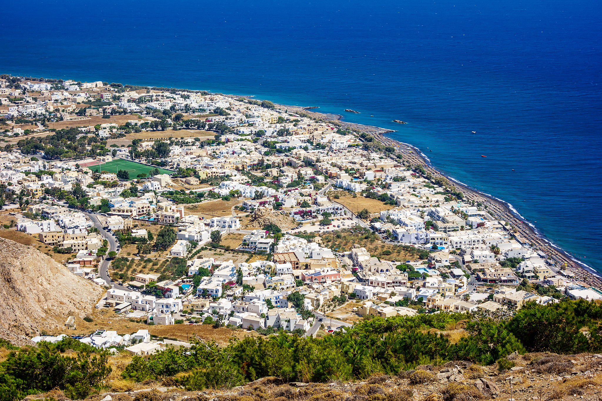 kamari beach in summer on santorini island