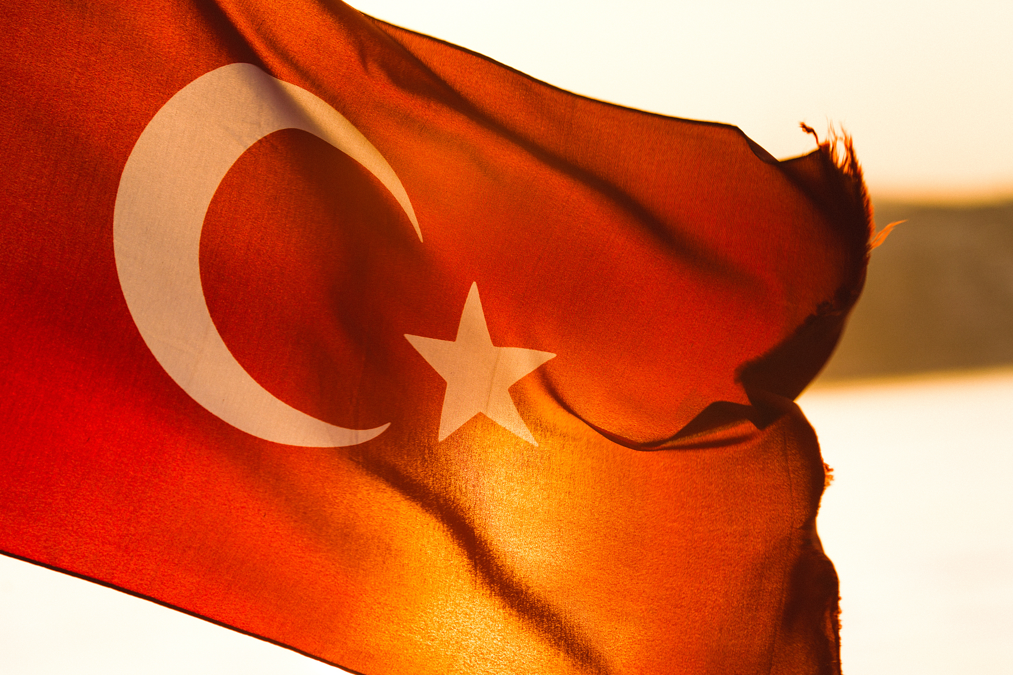 turkish flag fluttering in the sun