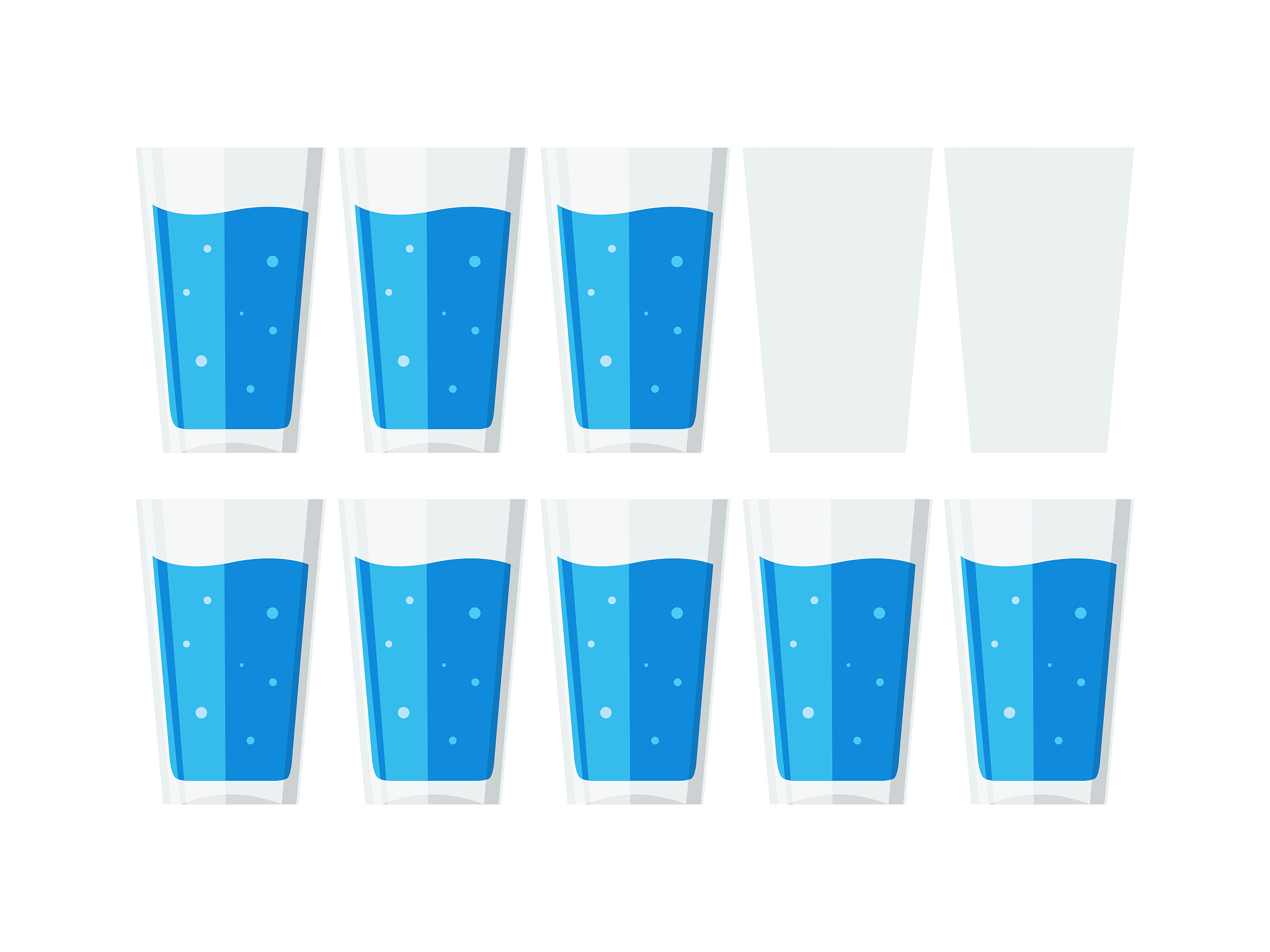 eight glasses of mineral water. vector illustration