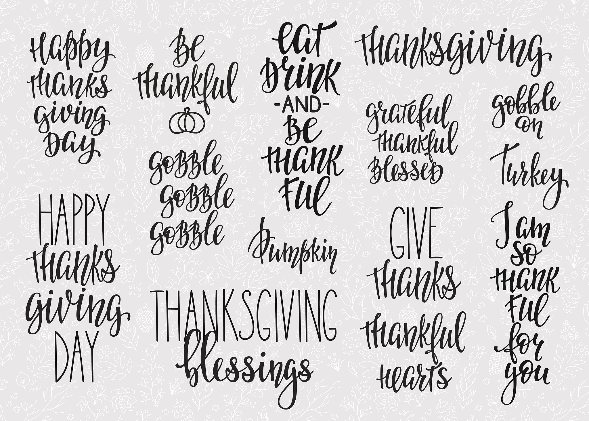 thanksgiving lettering typography set