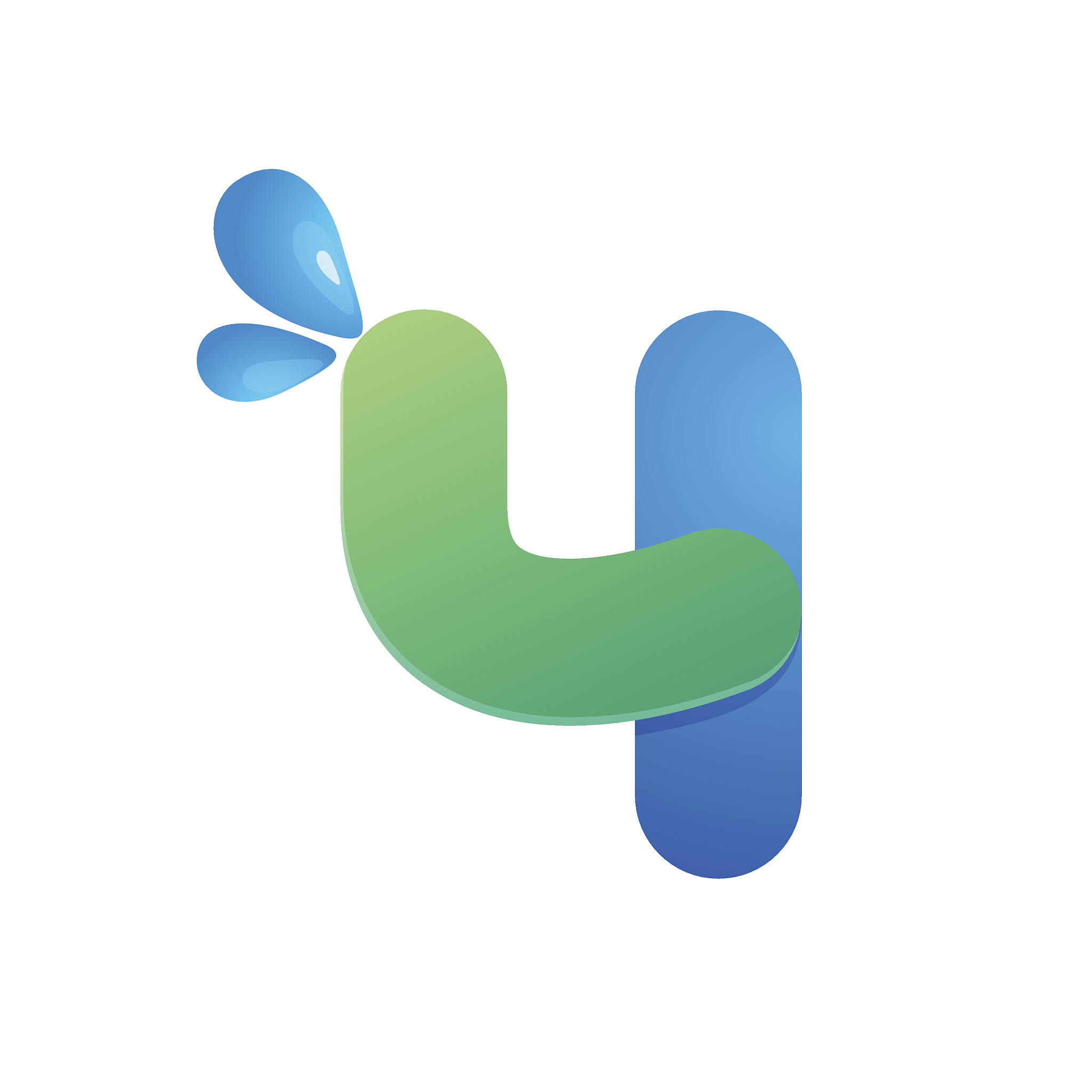 number four icon with water waves and drops.