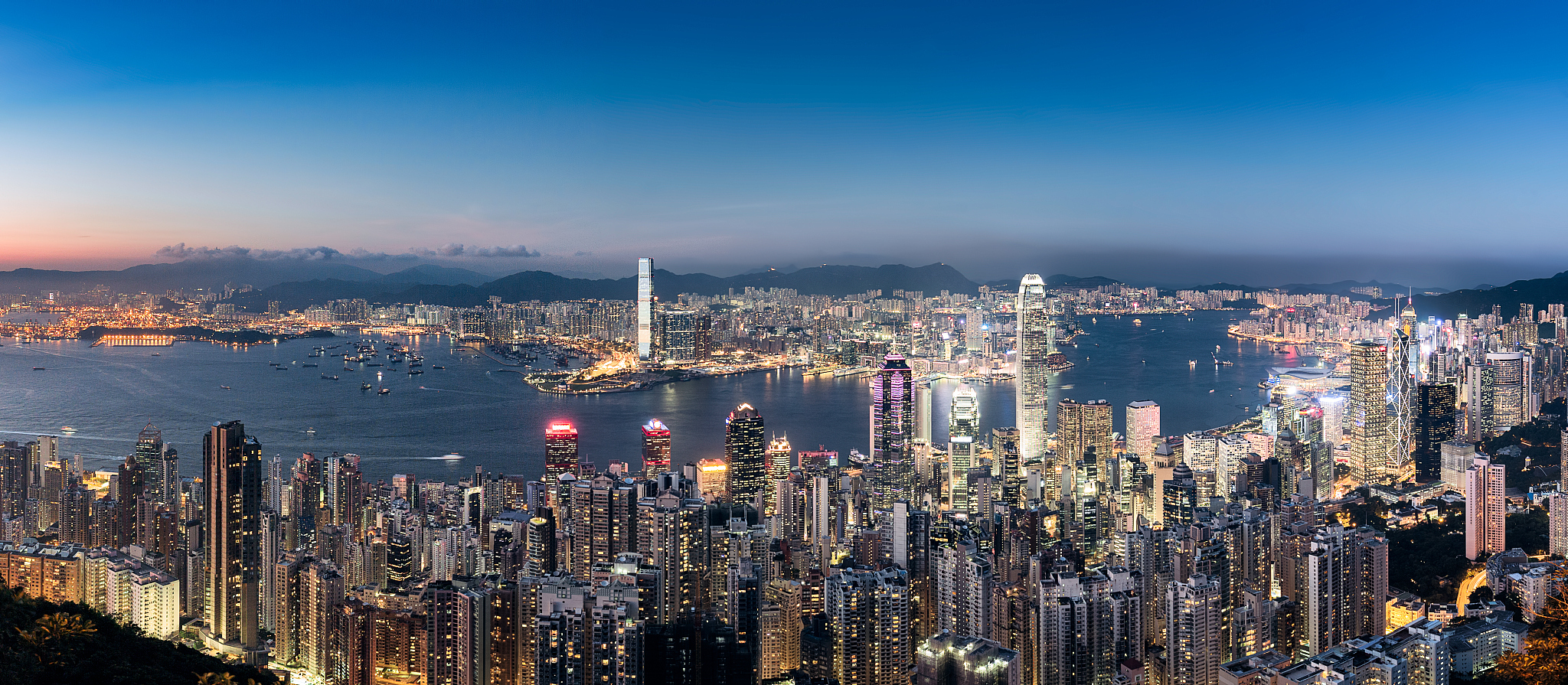 hong kong victoria harbour sunset panorama