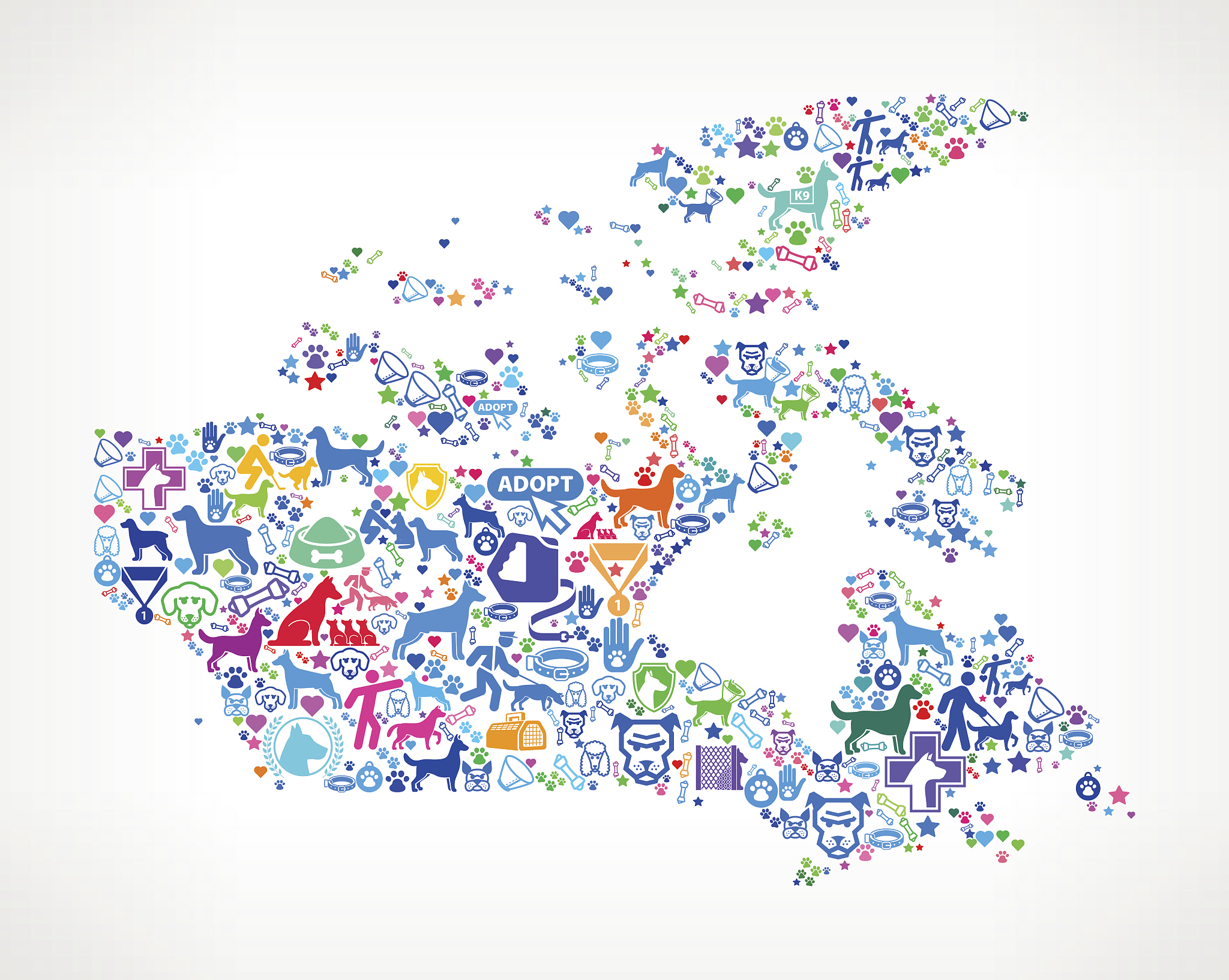 canada dog and canine pet colorful icon pattern