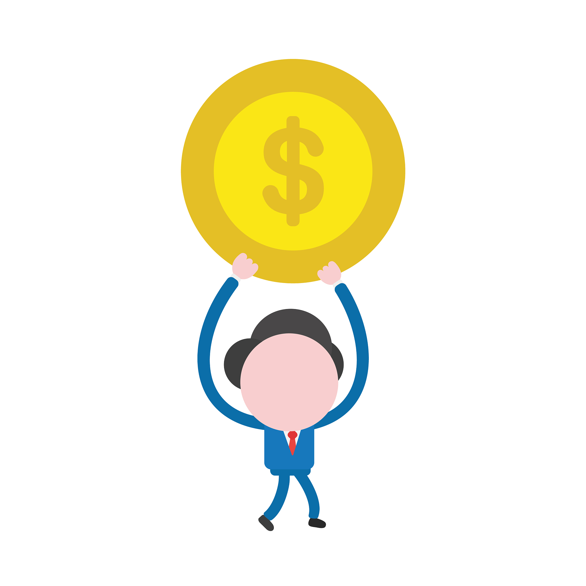 businessman character walking and holding up