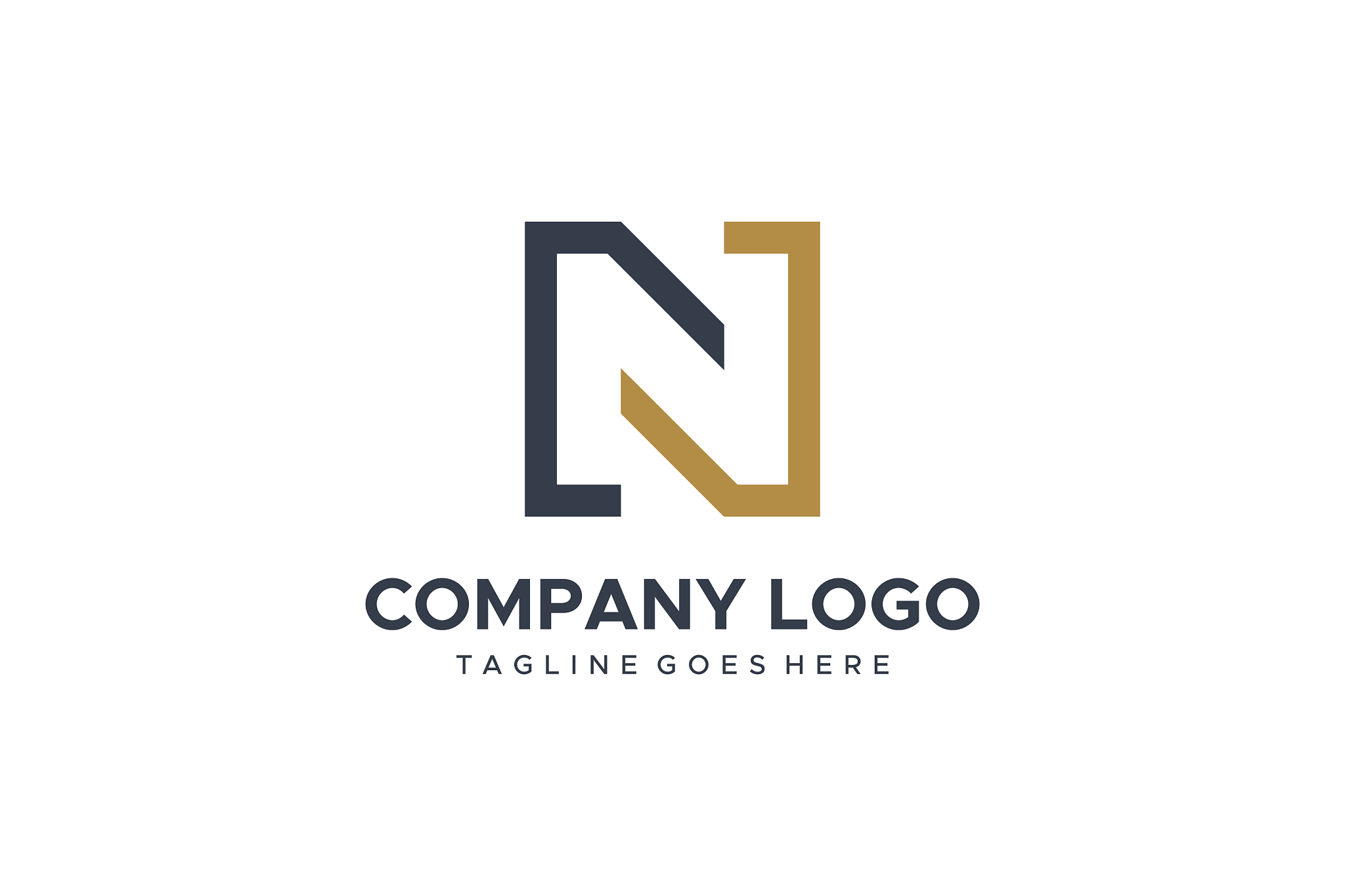 letter n logo black gold square line flat