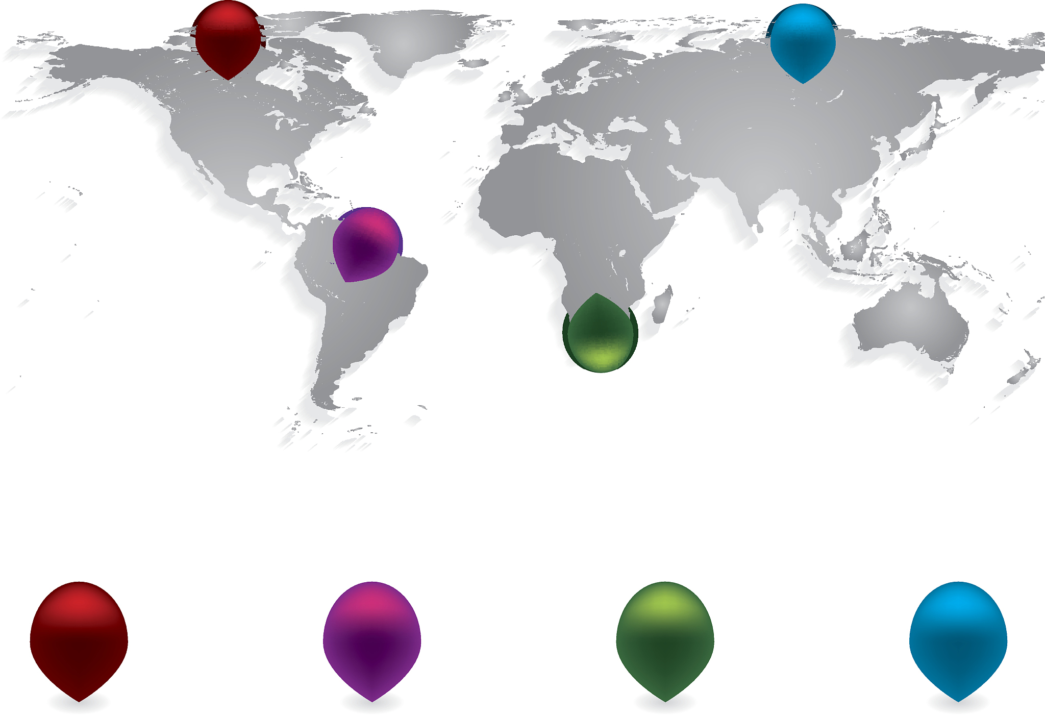 earth map with shadow and pins
