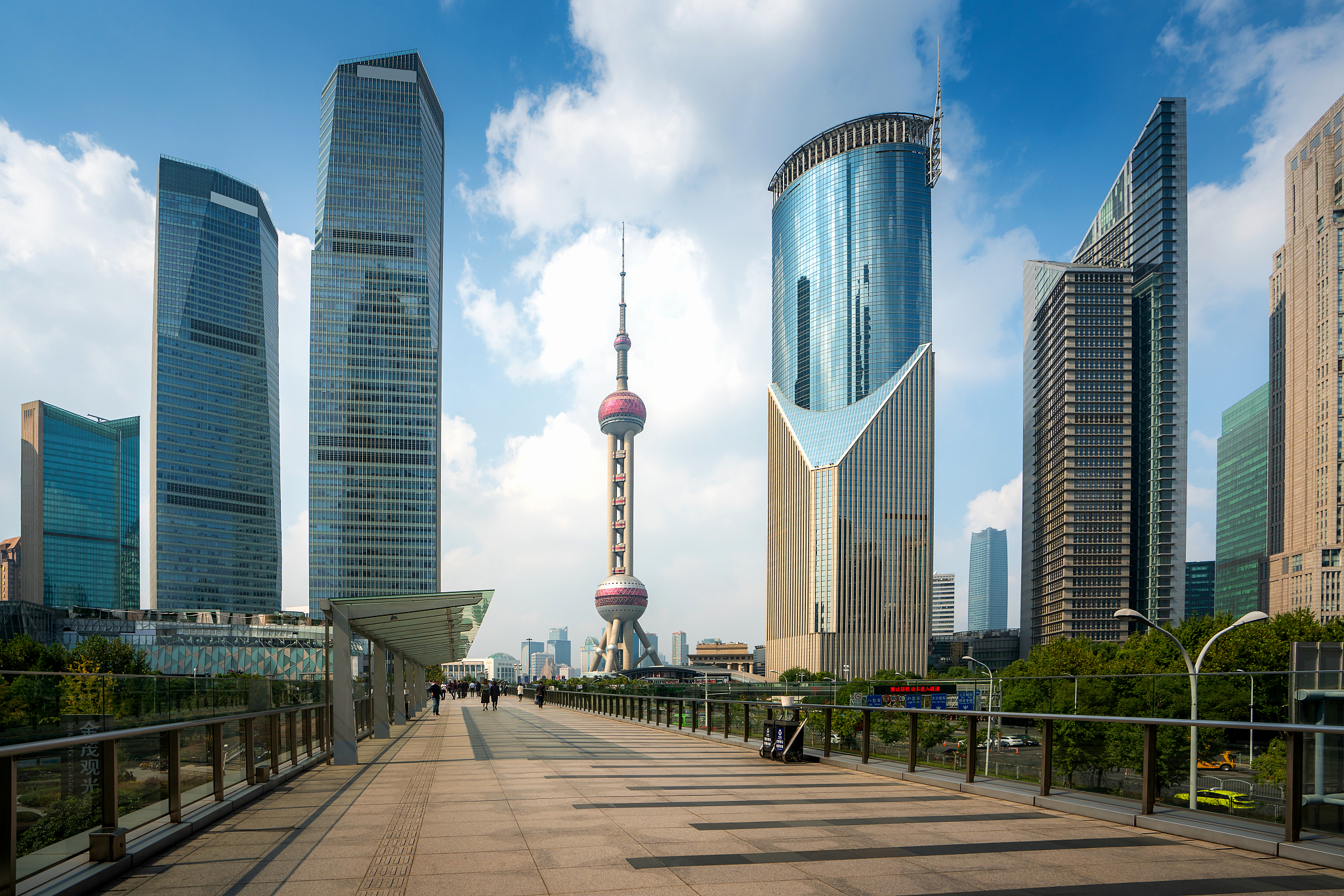 view of pudong skyline with oriental pearl tower and lujiazui bu