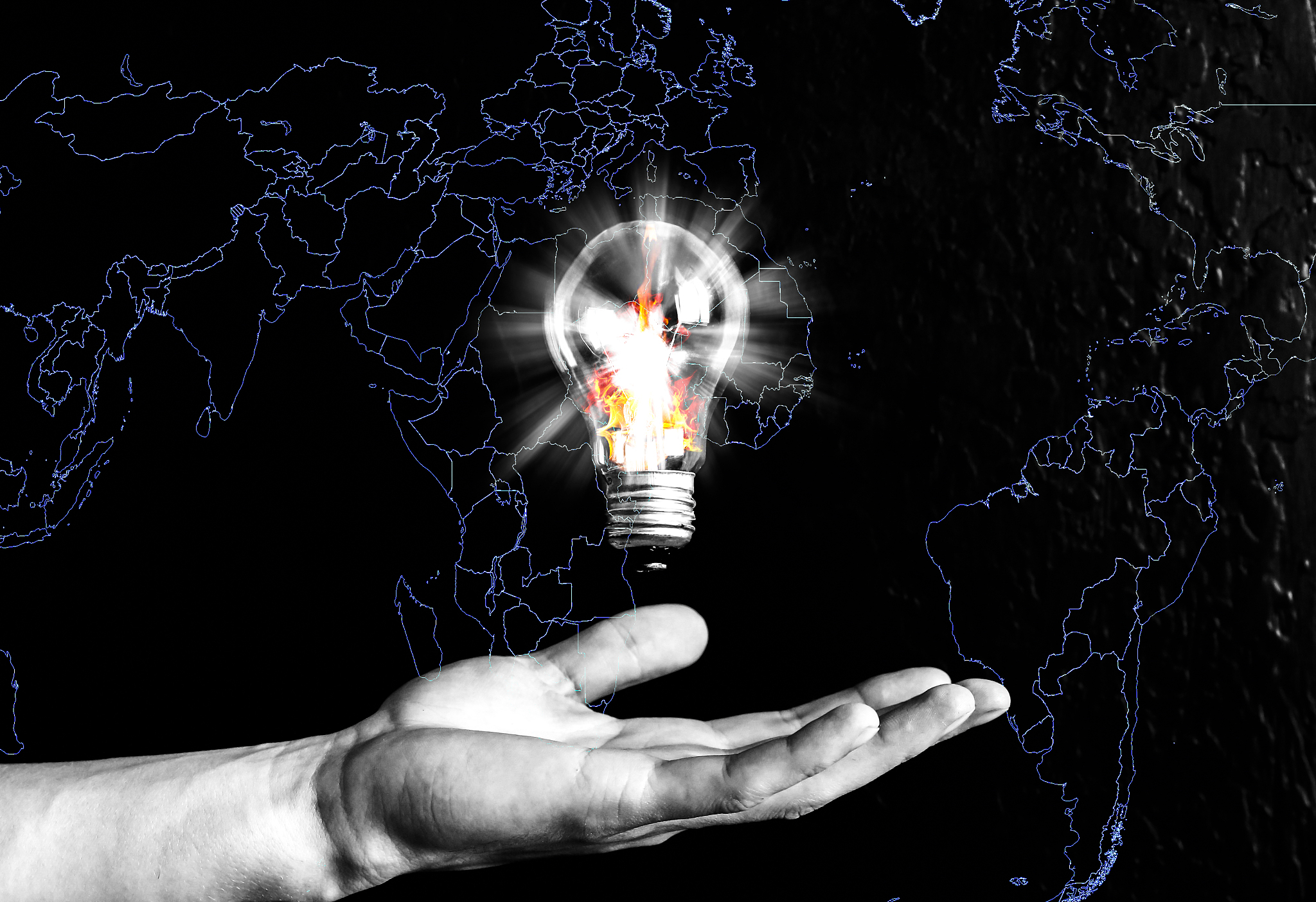 lamp with a man's hand. new bright idea concept. brainstorm at w