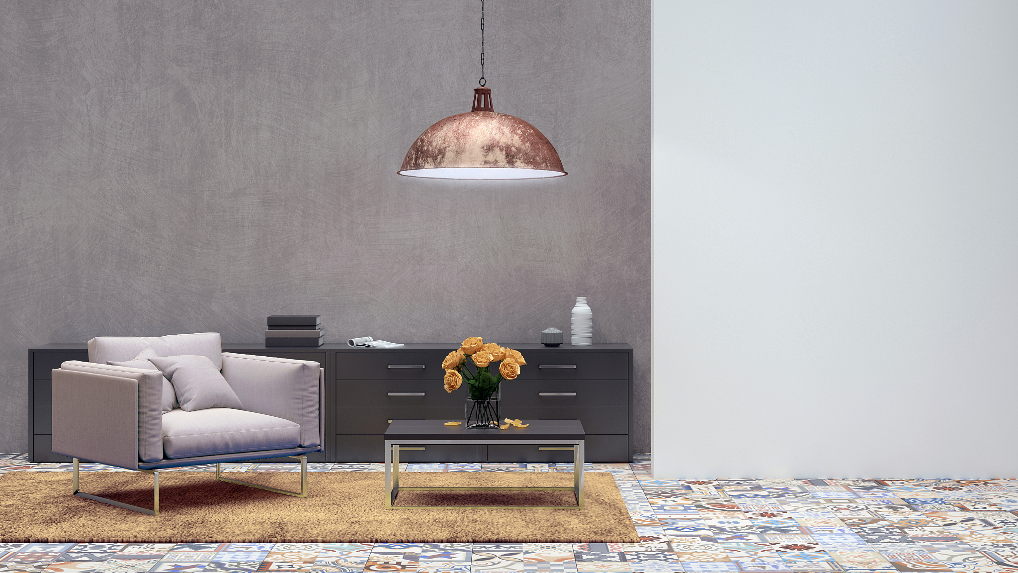living room interior with armchair