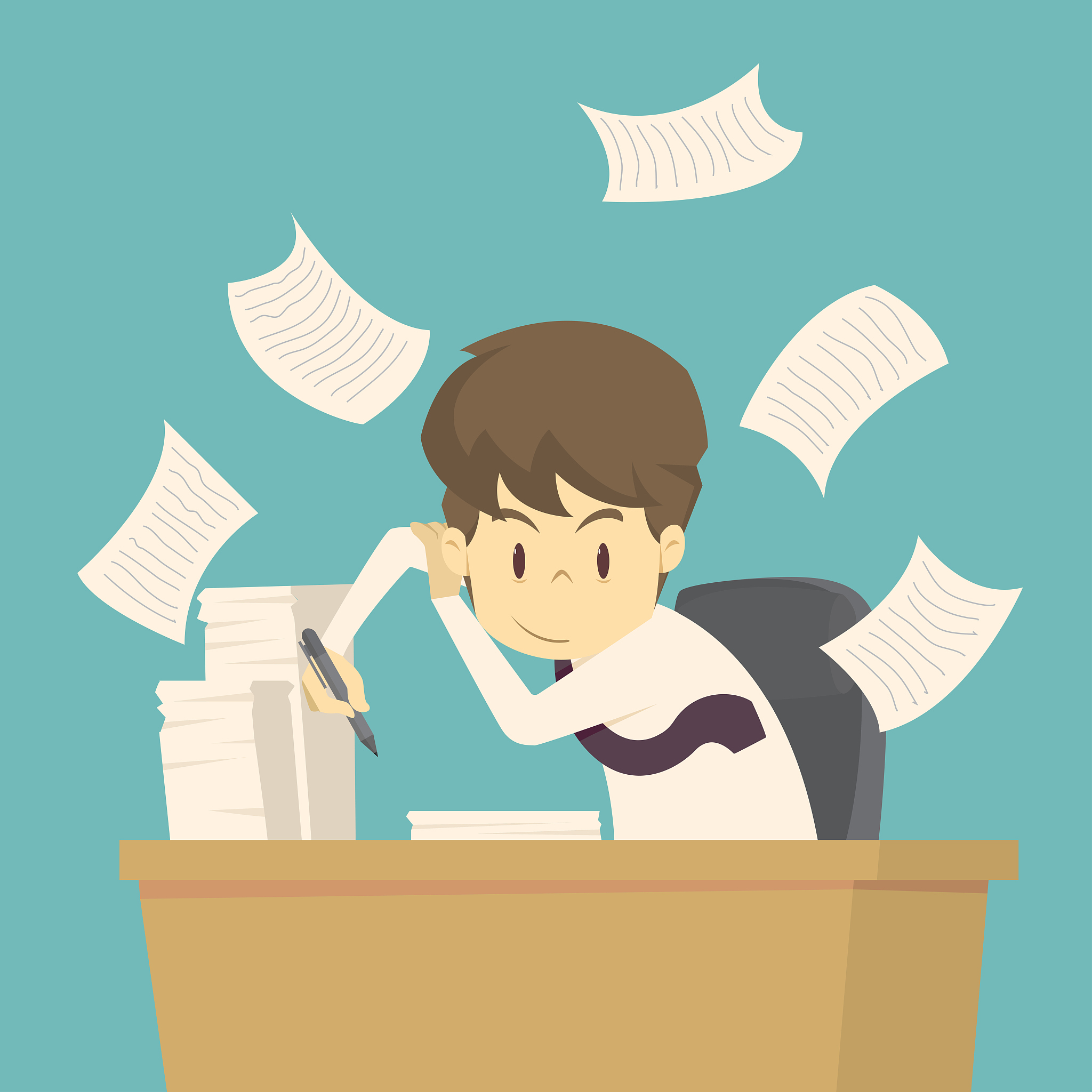businessman is working at his desk..cartoon of business,employee