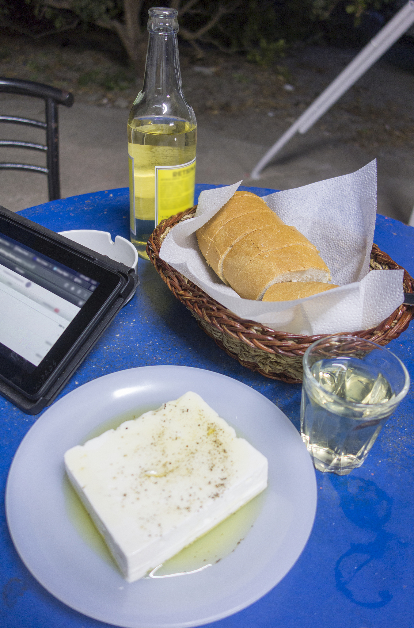 europe, greece, 2018: view of strange evening meal - lump of fet