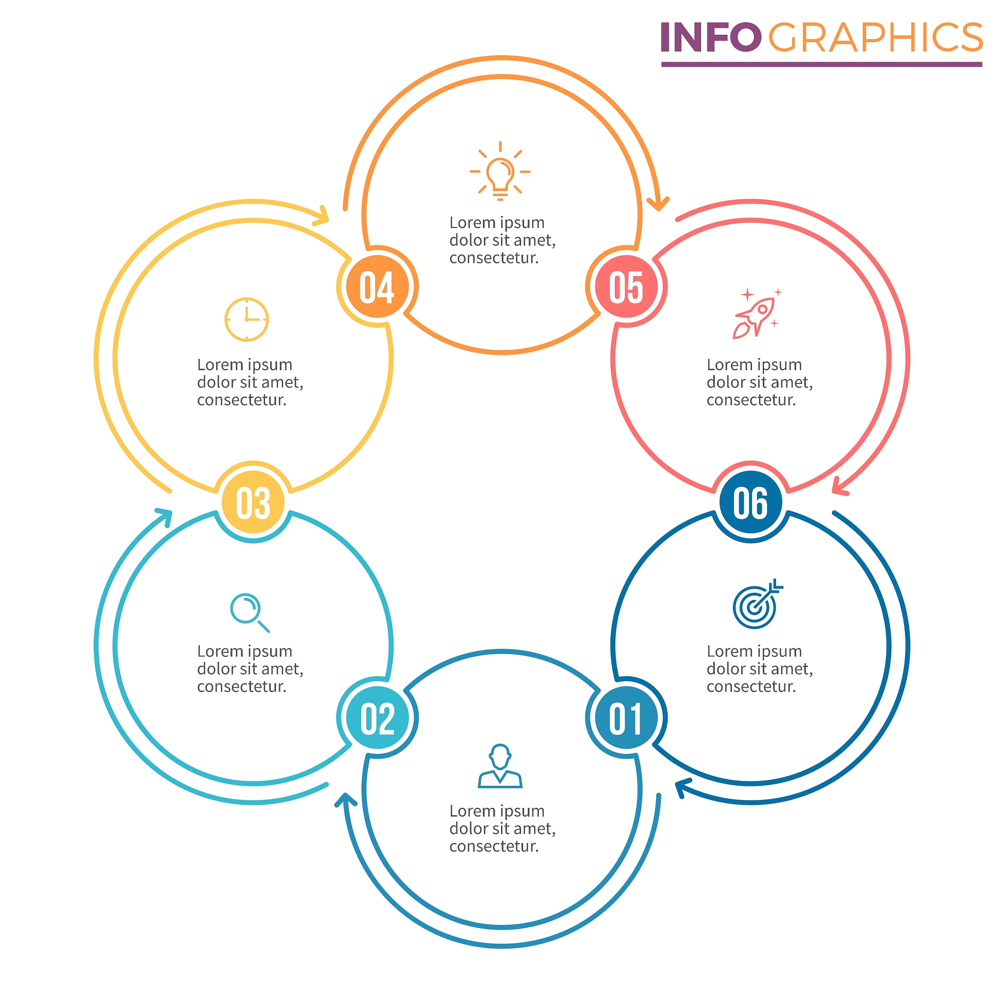 linear infographics chart with 6 steps options