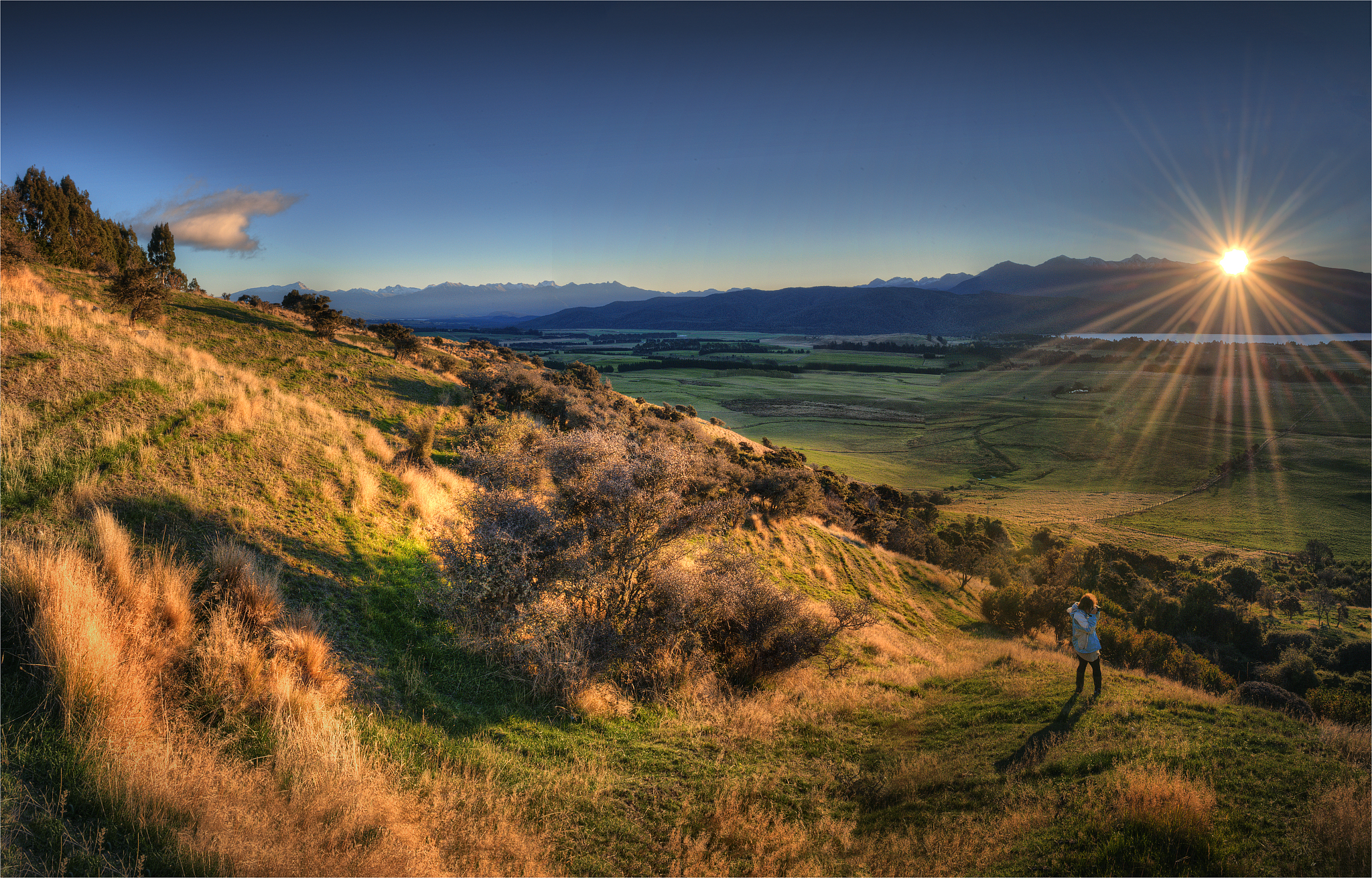 scenic view near te-anau in the late afternoon, with autumn colo