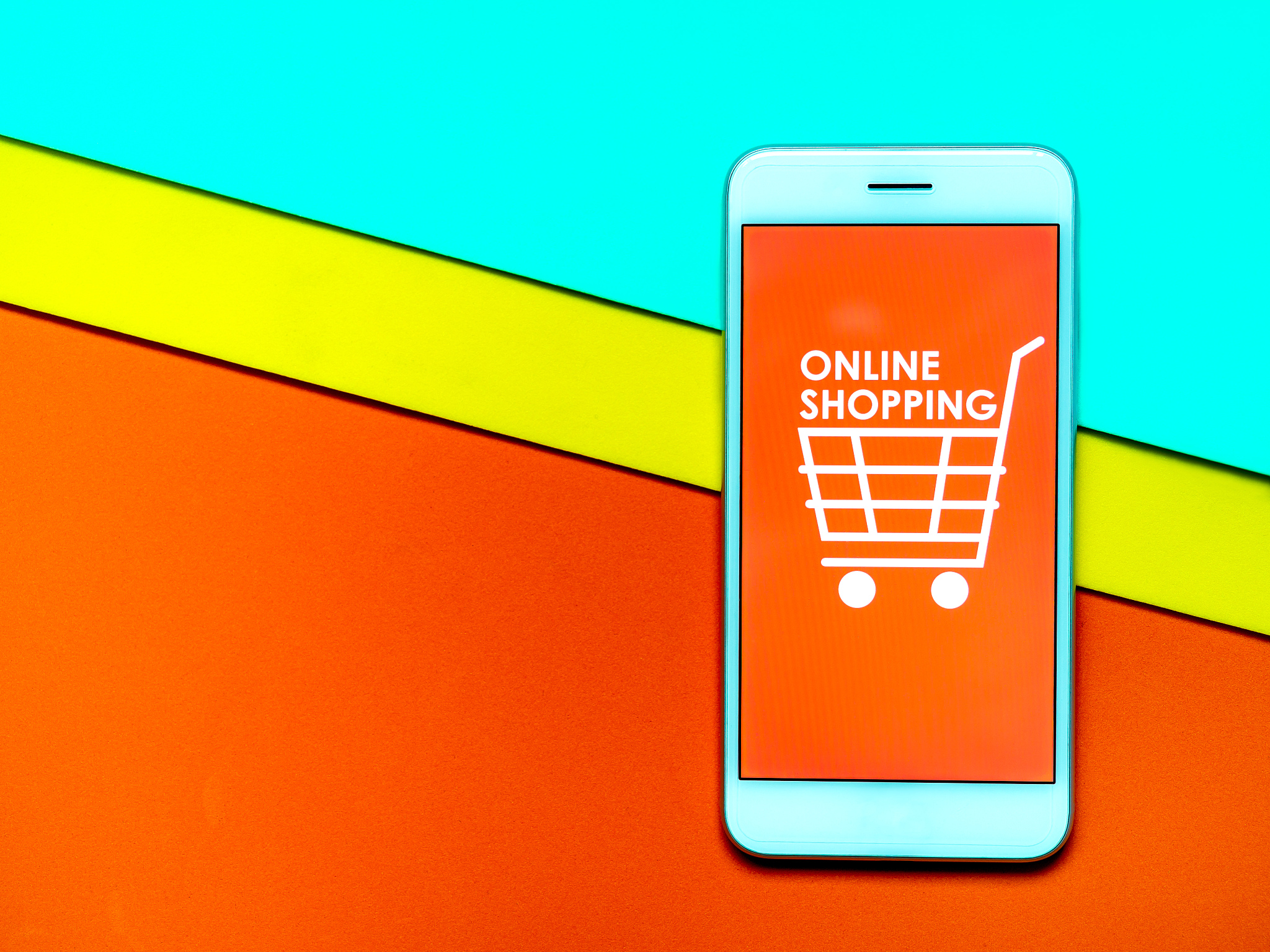 online shopping concept. words "online shopping" and shopping ca