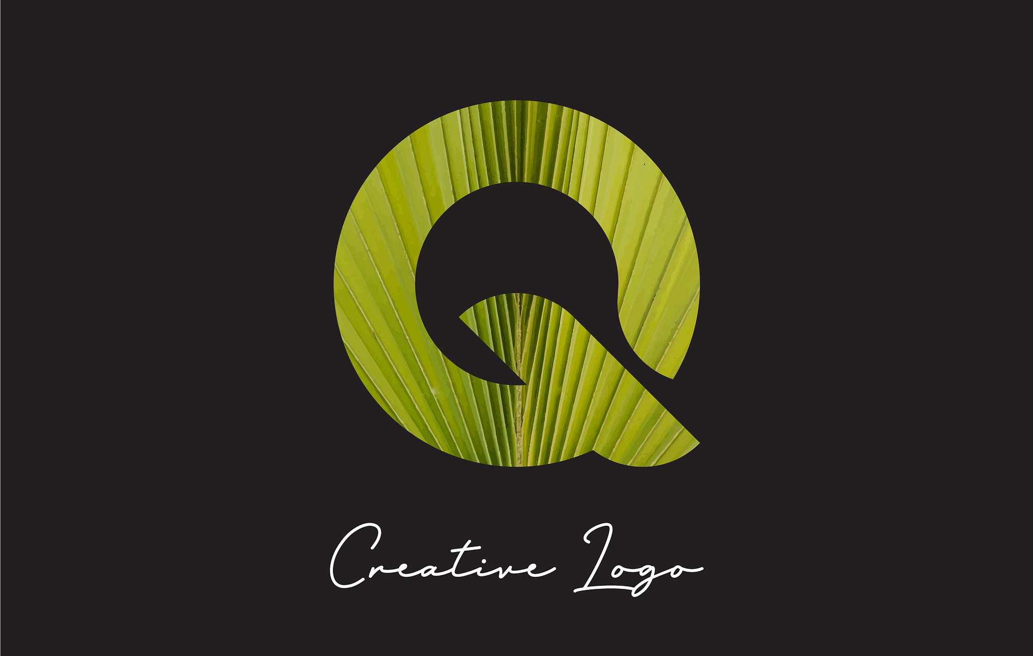 q letter logo with palm tree leaf pattern design