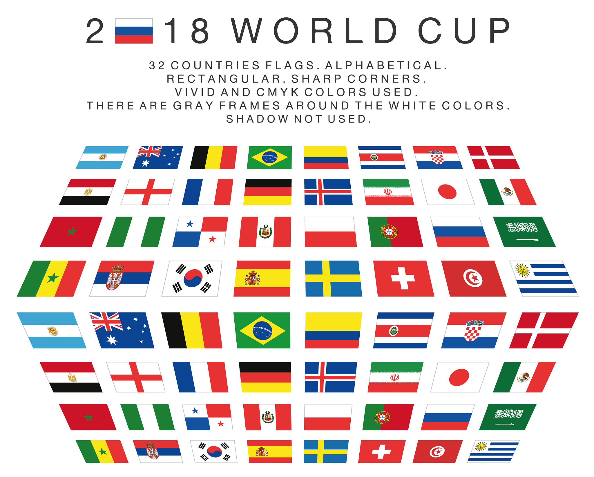 rectangular flags of 2018 world cup countries