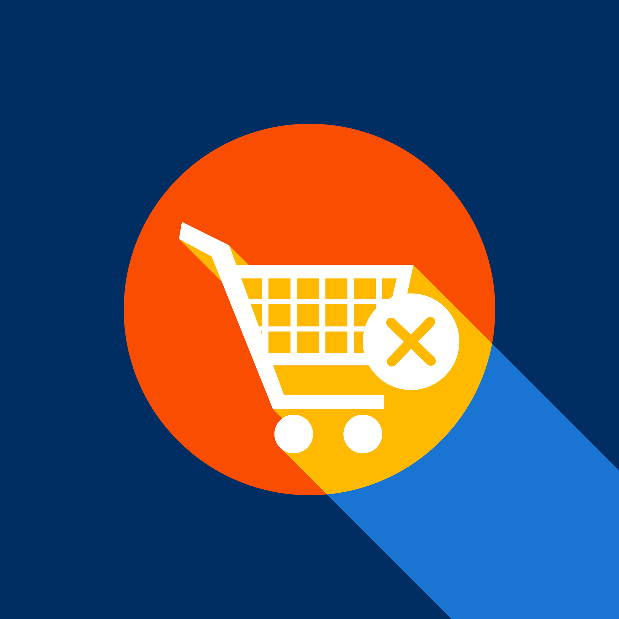 shopping cart with delete sign white icon