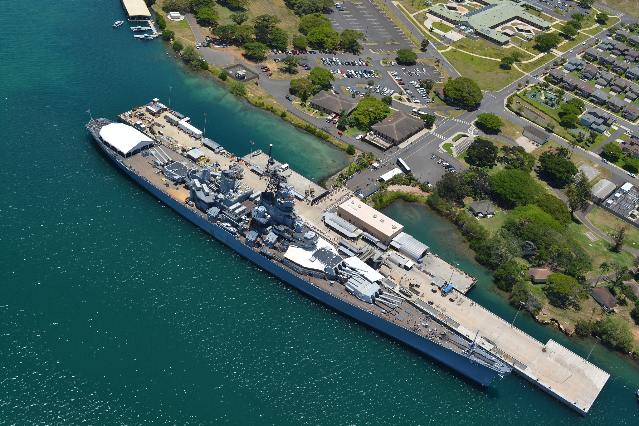 uss missouri battleship from above