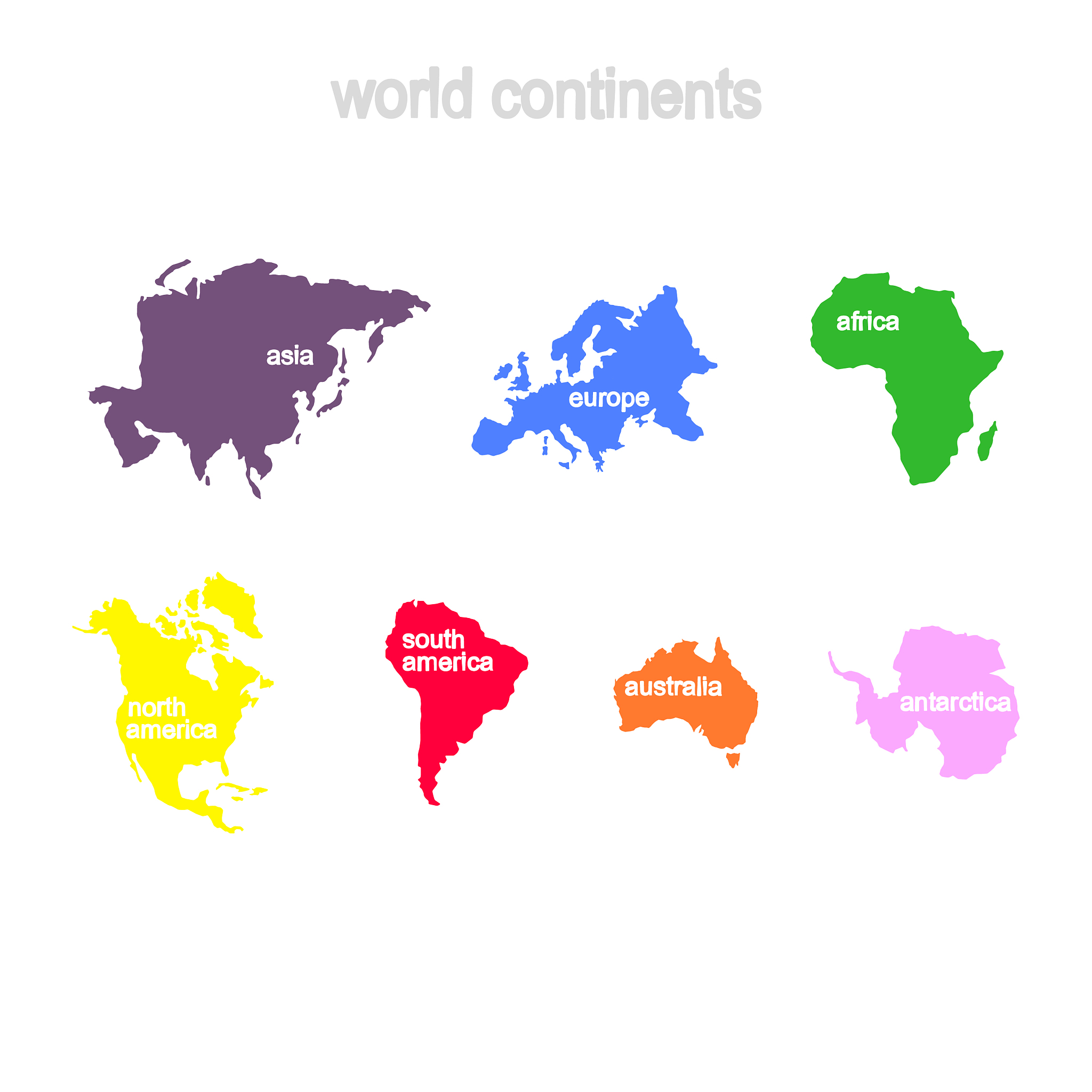 set of monochrome icons with world continents