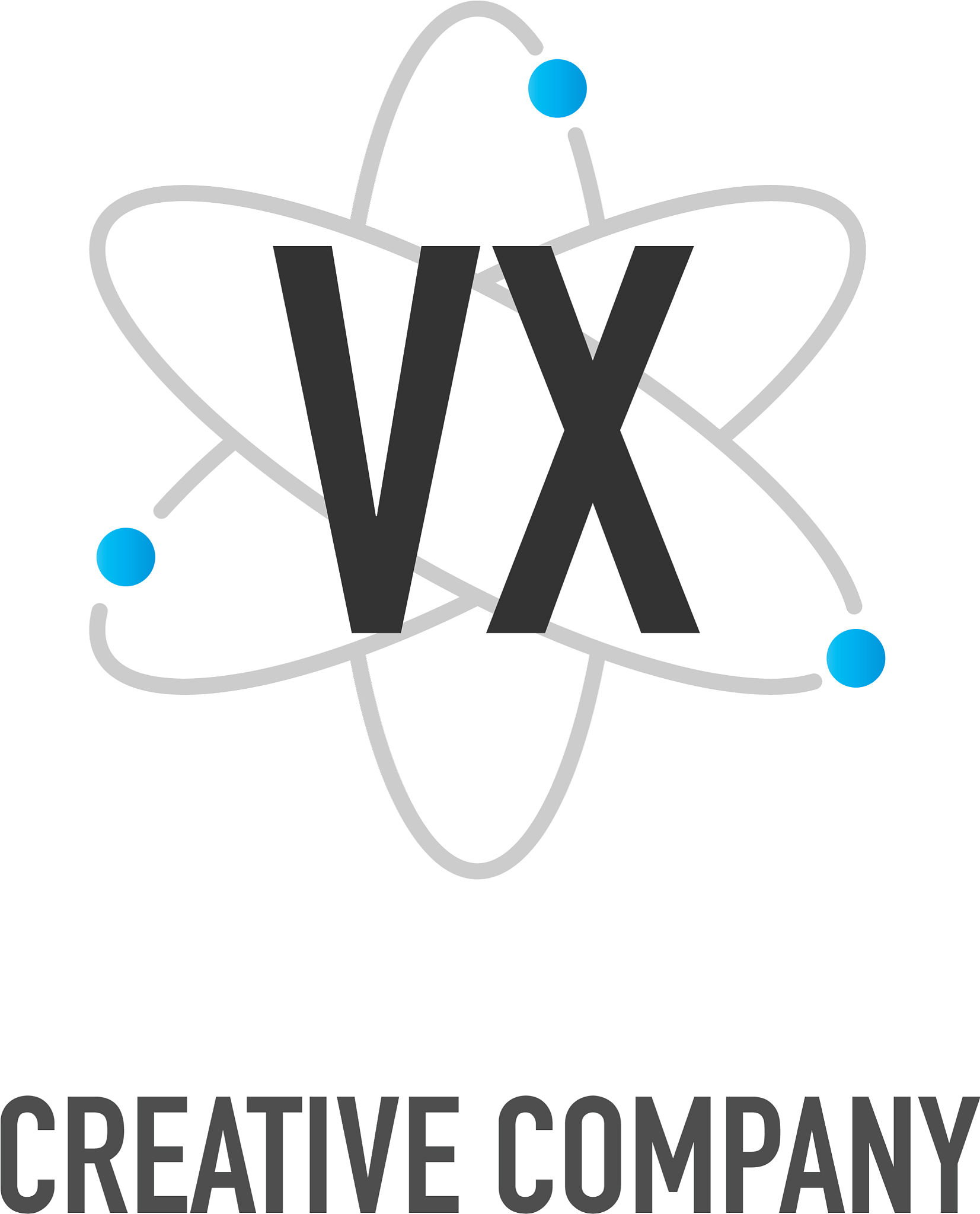 initial letter vx atom neutron design logo