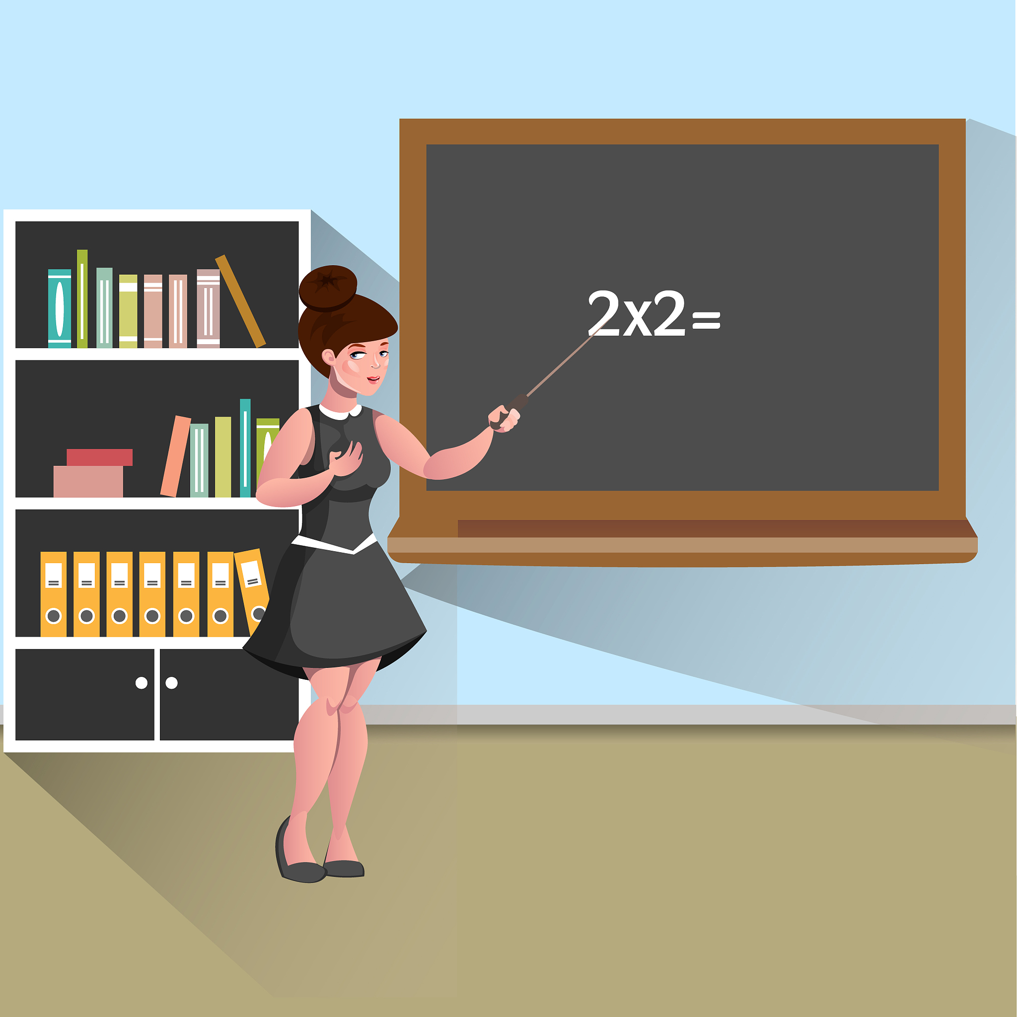young female teacher in classroom.