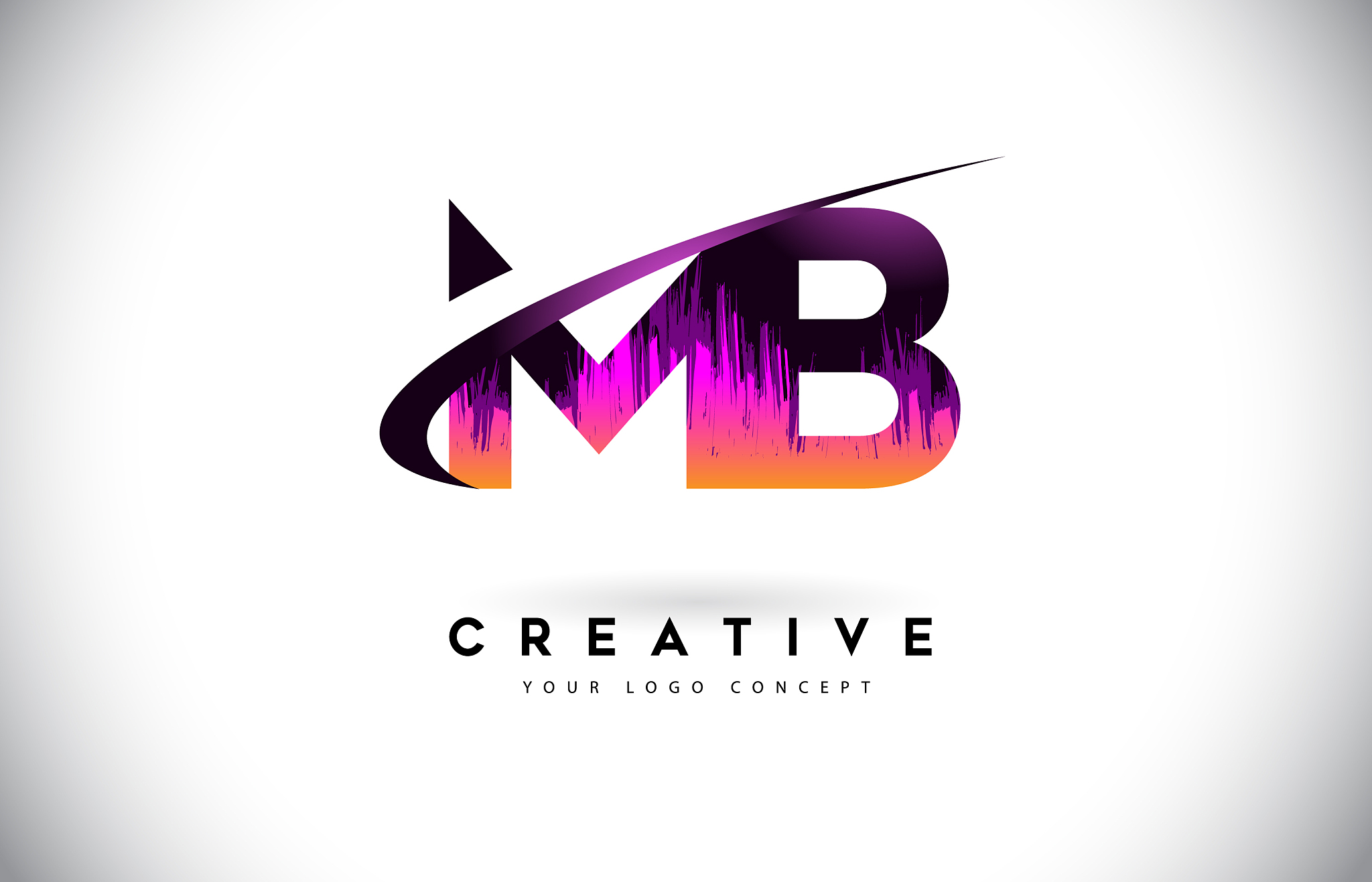 mb m b grunge letter logo with purple vibrant