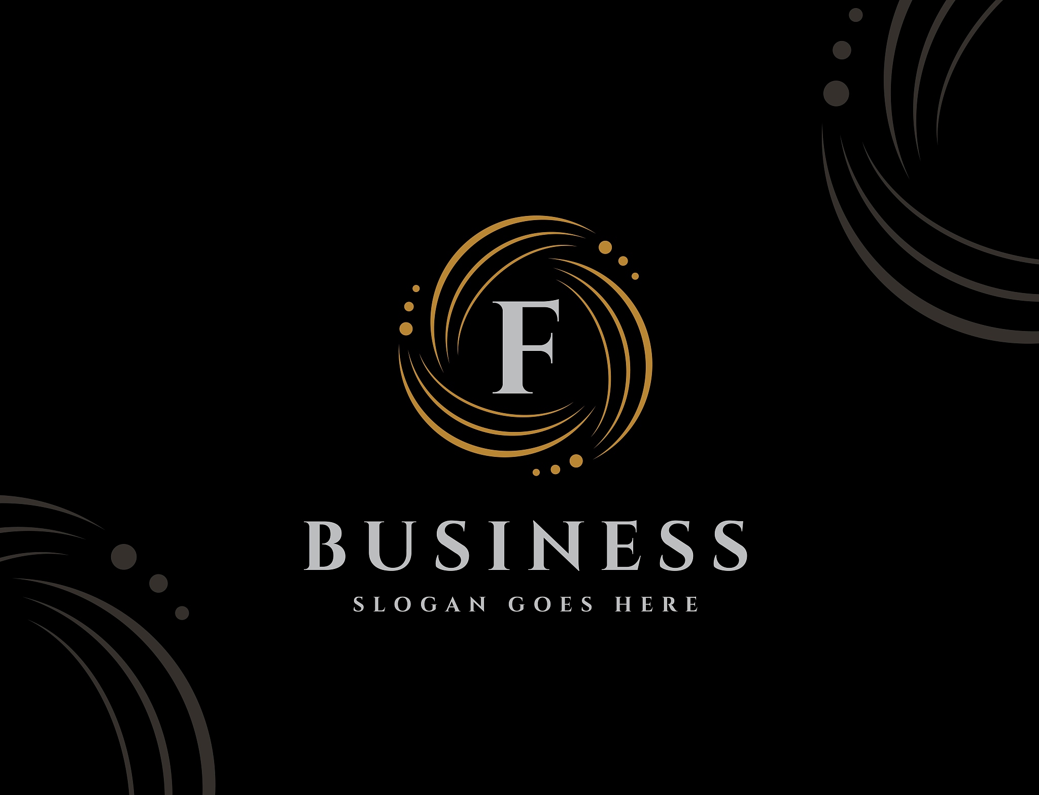 royal circle gold orbit with dots initial letter f logo design v