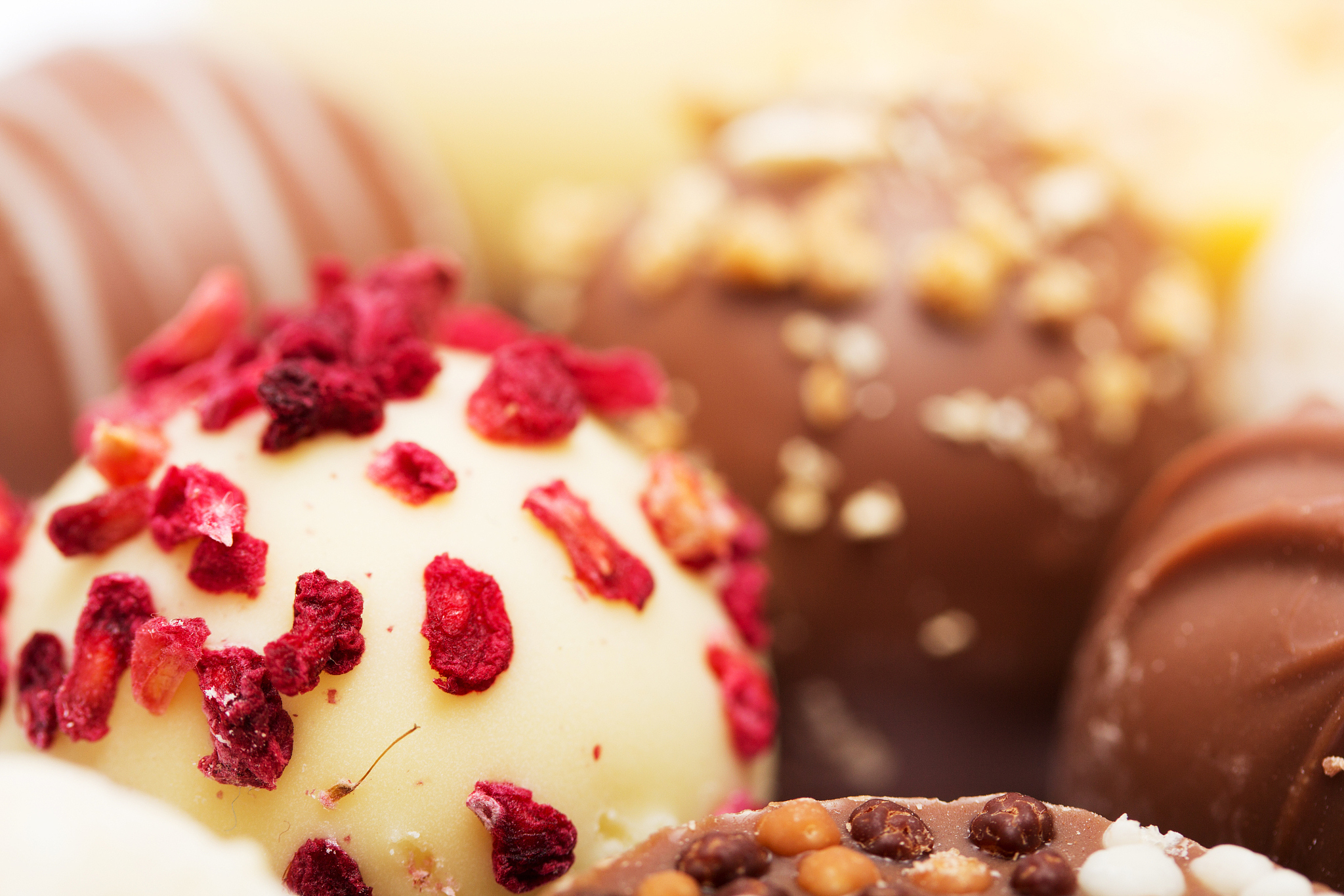 close up of a selection of delicious chocolates
