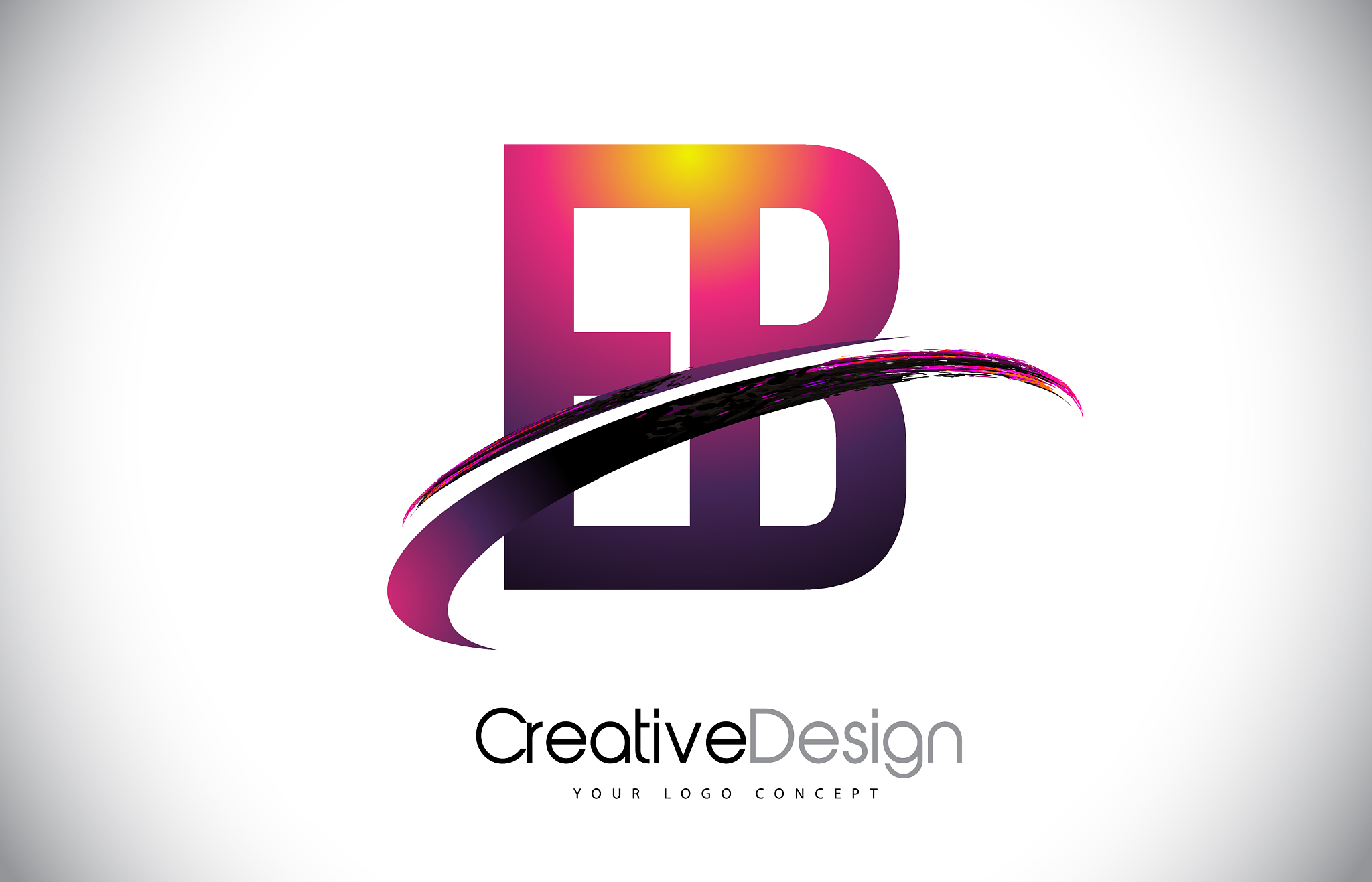 eb e b purple letter logo with swoosh design