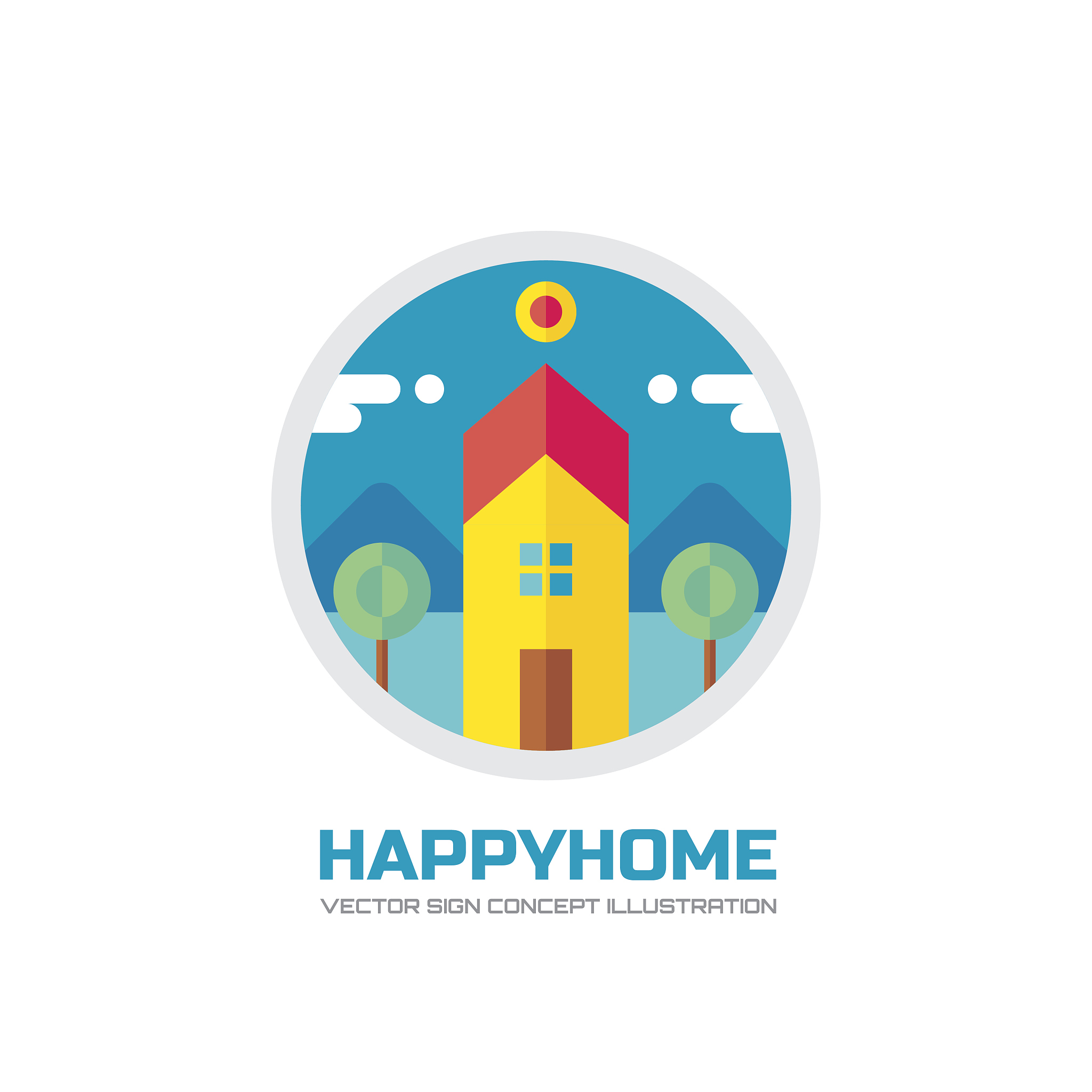 happy home vector logo illustration in flat style design
