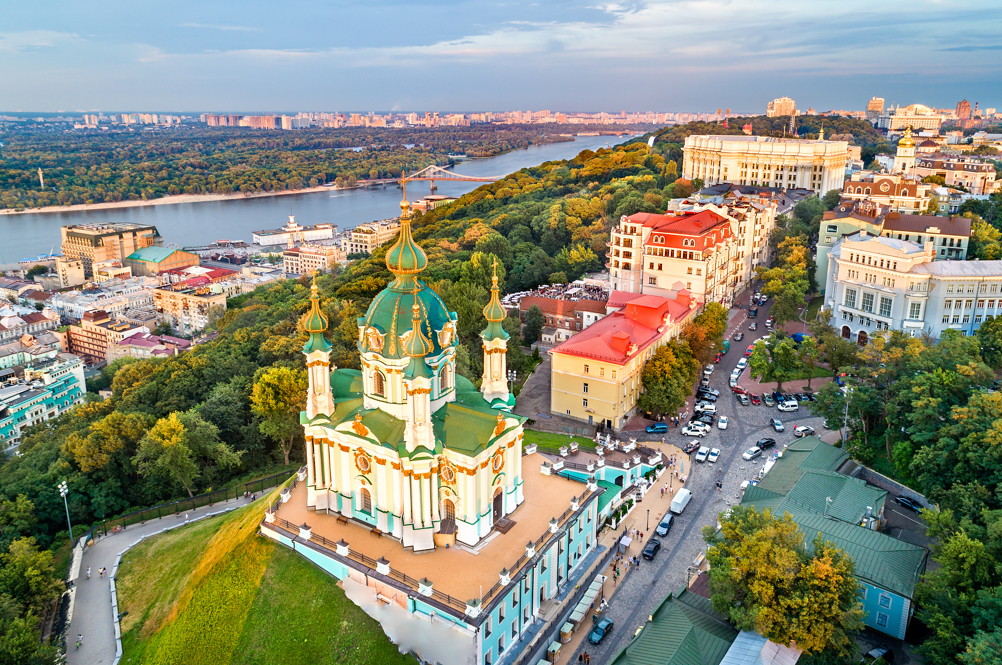 aerial view of saint andrew church in kiev, ukraine