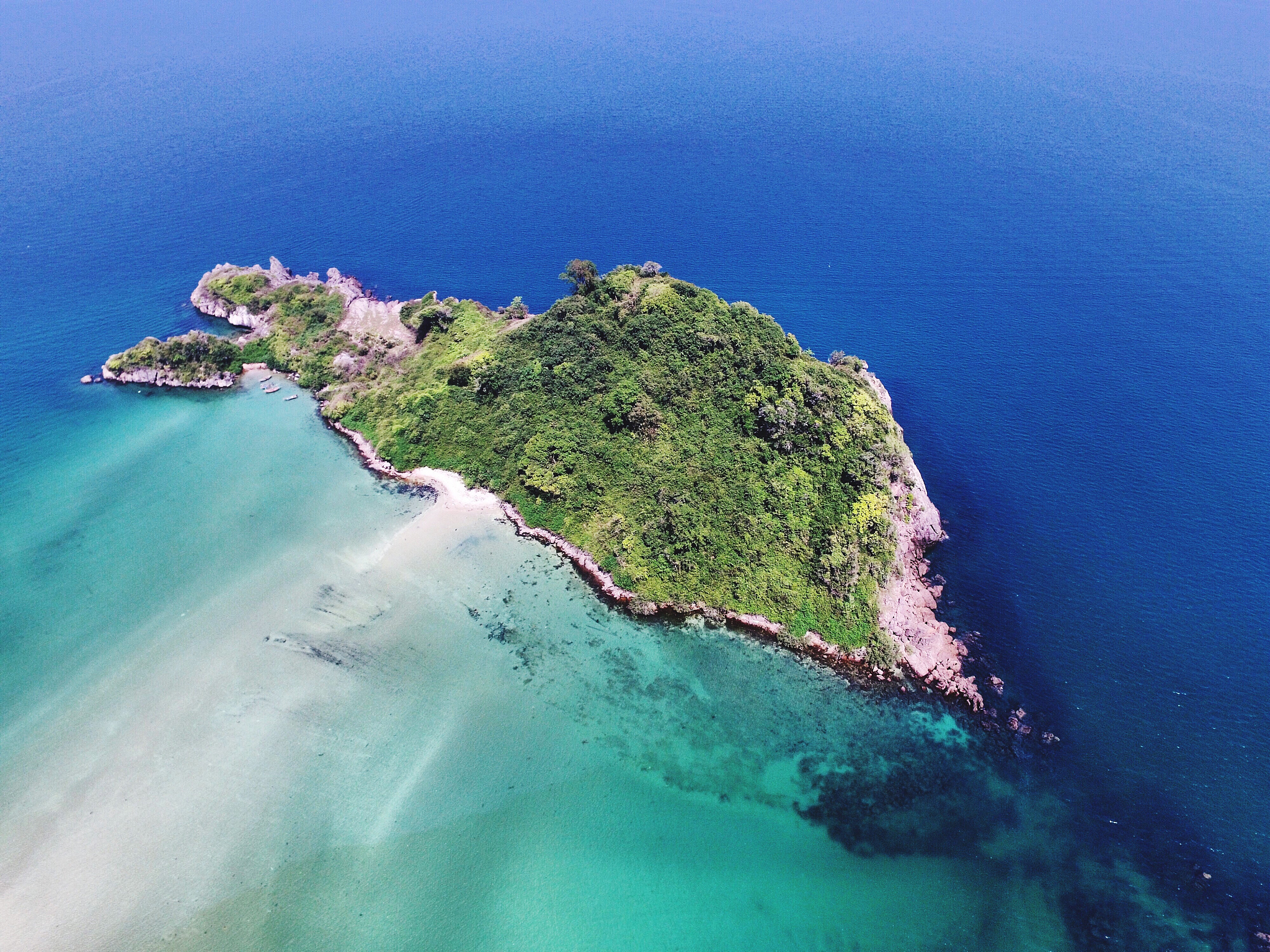 high angle view of sea against blue sky