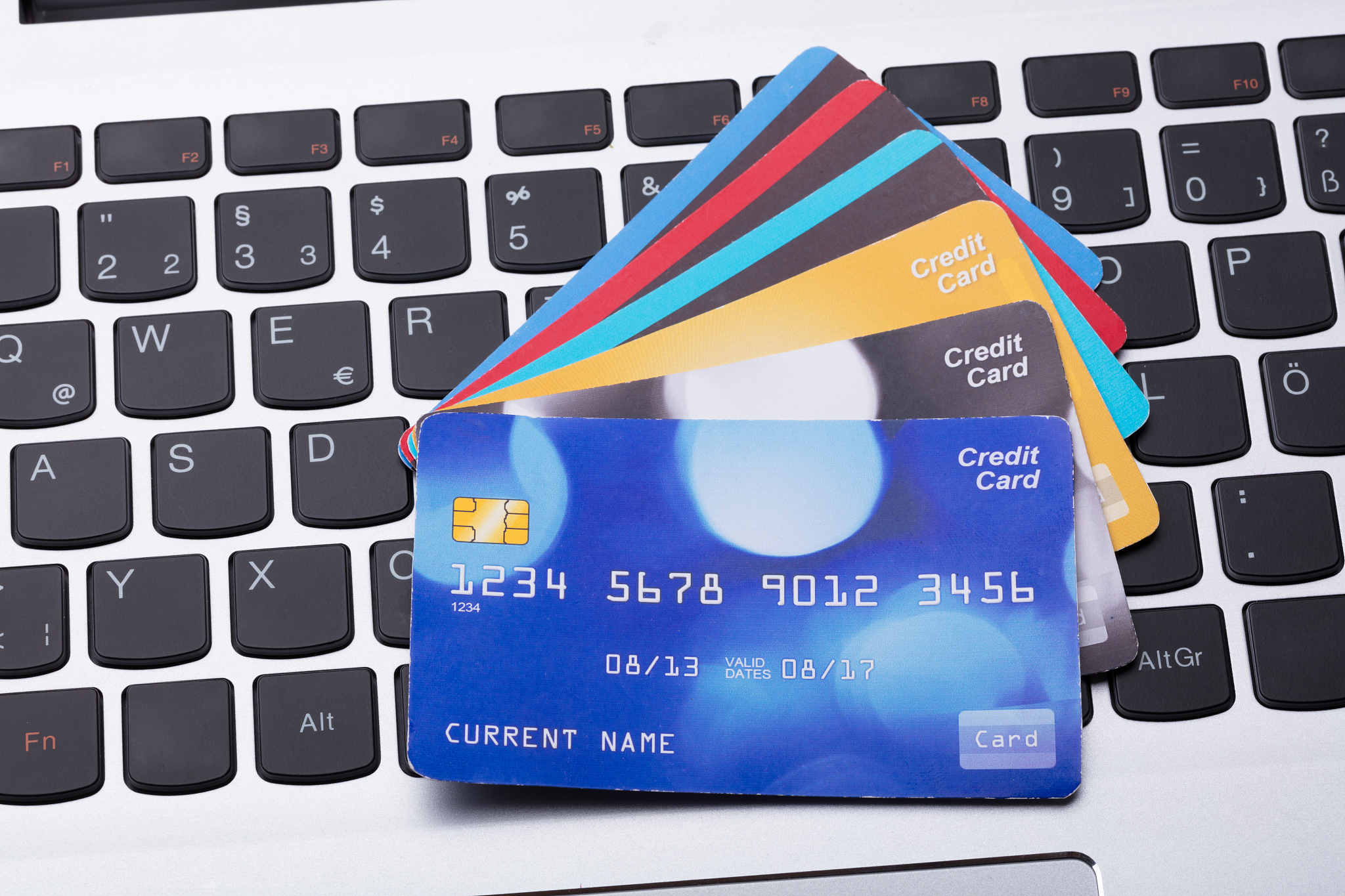 credit cards on computer keyboard