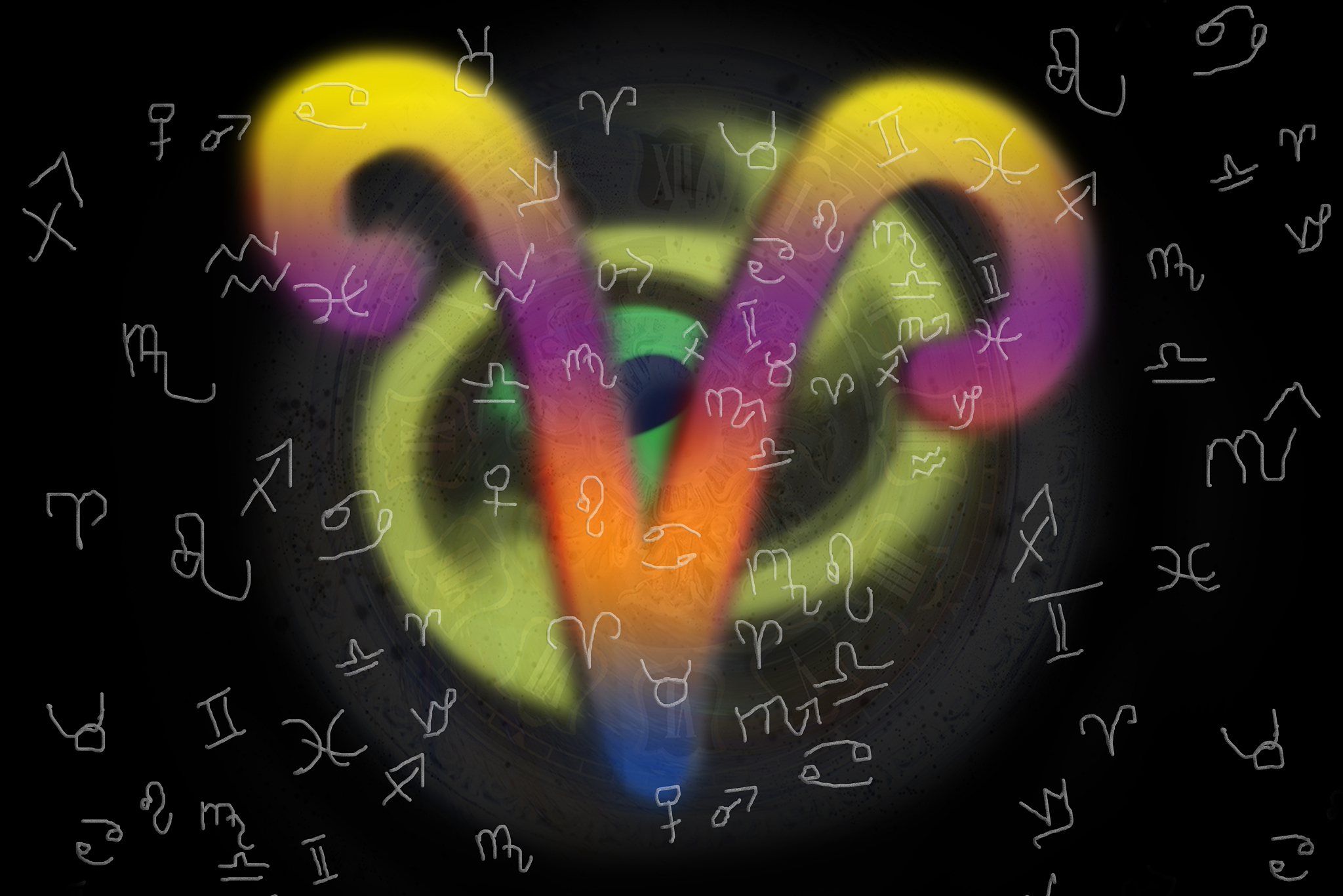 astrological symbols on the background of black space and the zo