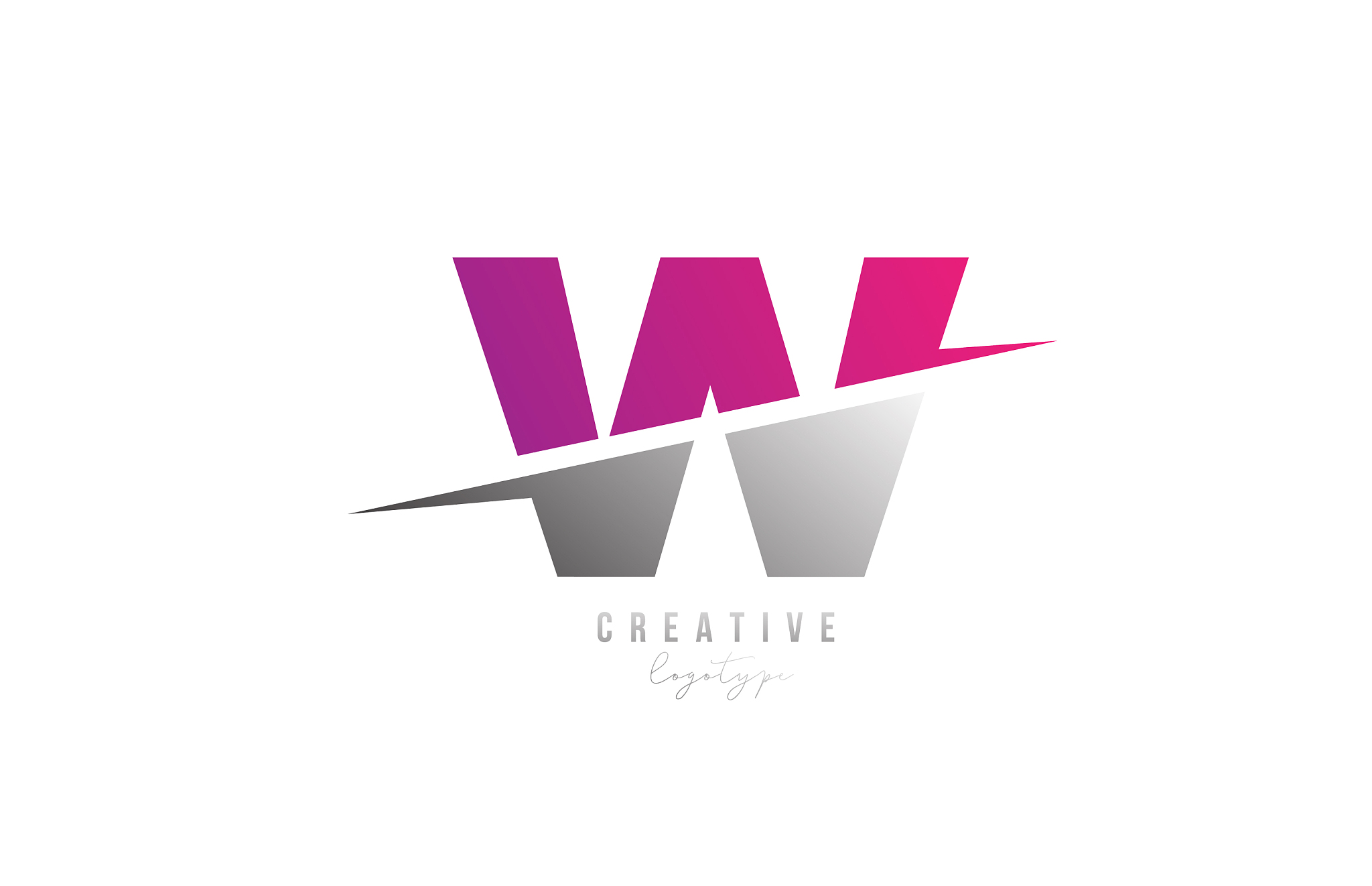 w pink and grey letter logo alphabet icon design