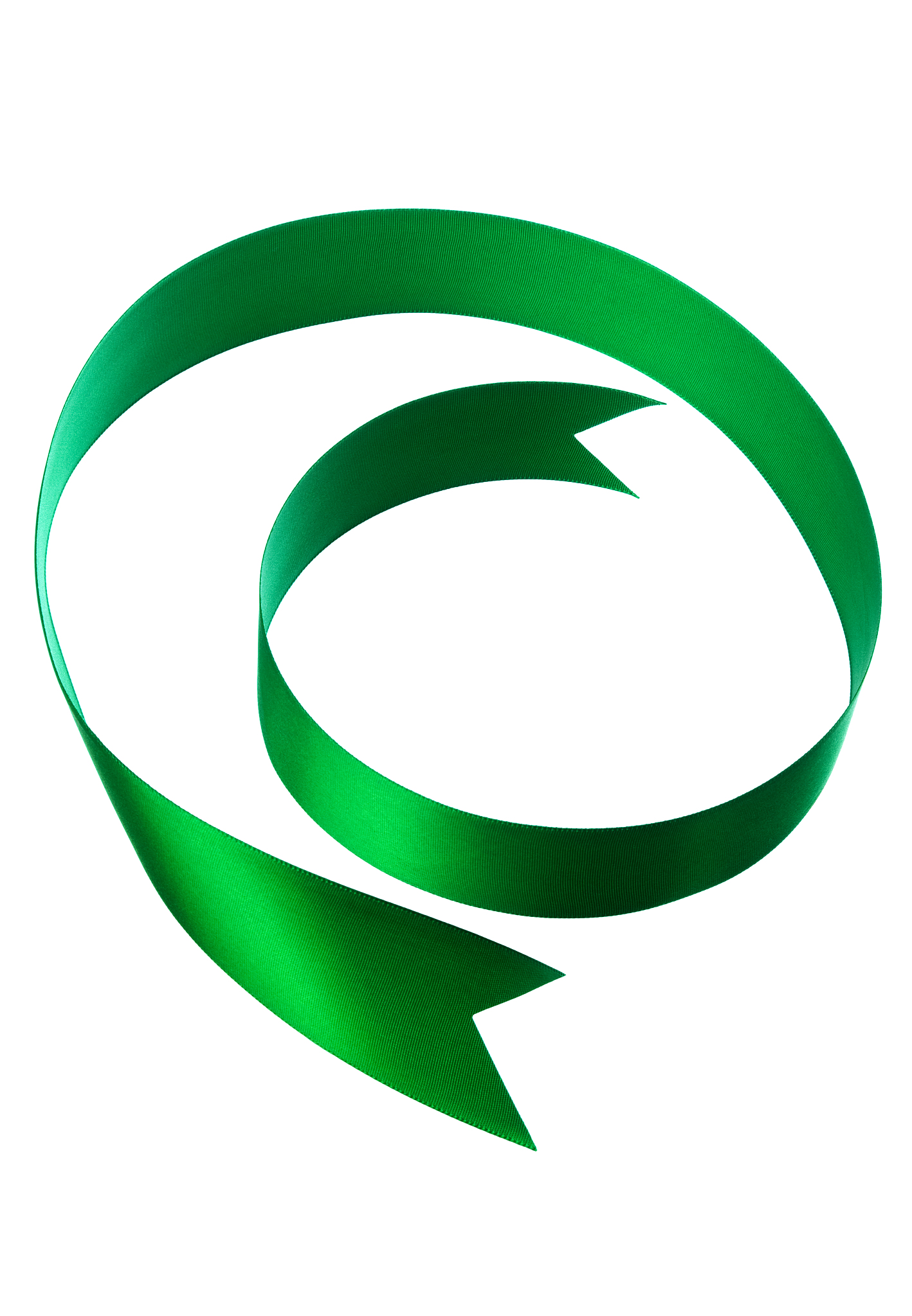 coiled green ribbon on white background