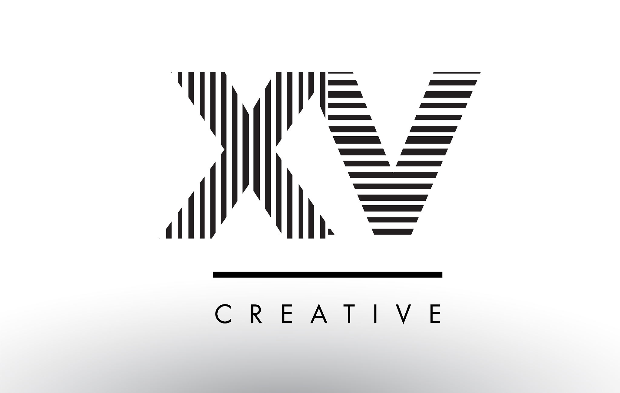 xv x v black and white lines letter logo design