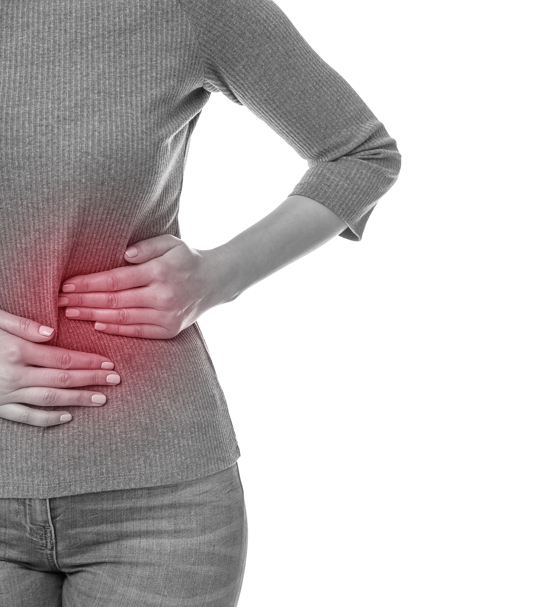 figure of a woman in pain in the body on a white background.