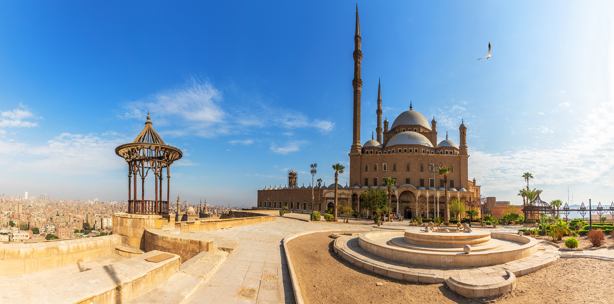 mosque of muhammad ali in the citadel of cairo, egypt, panoramic