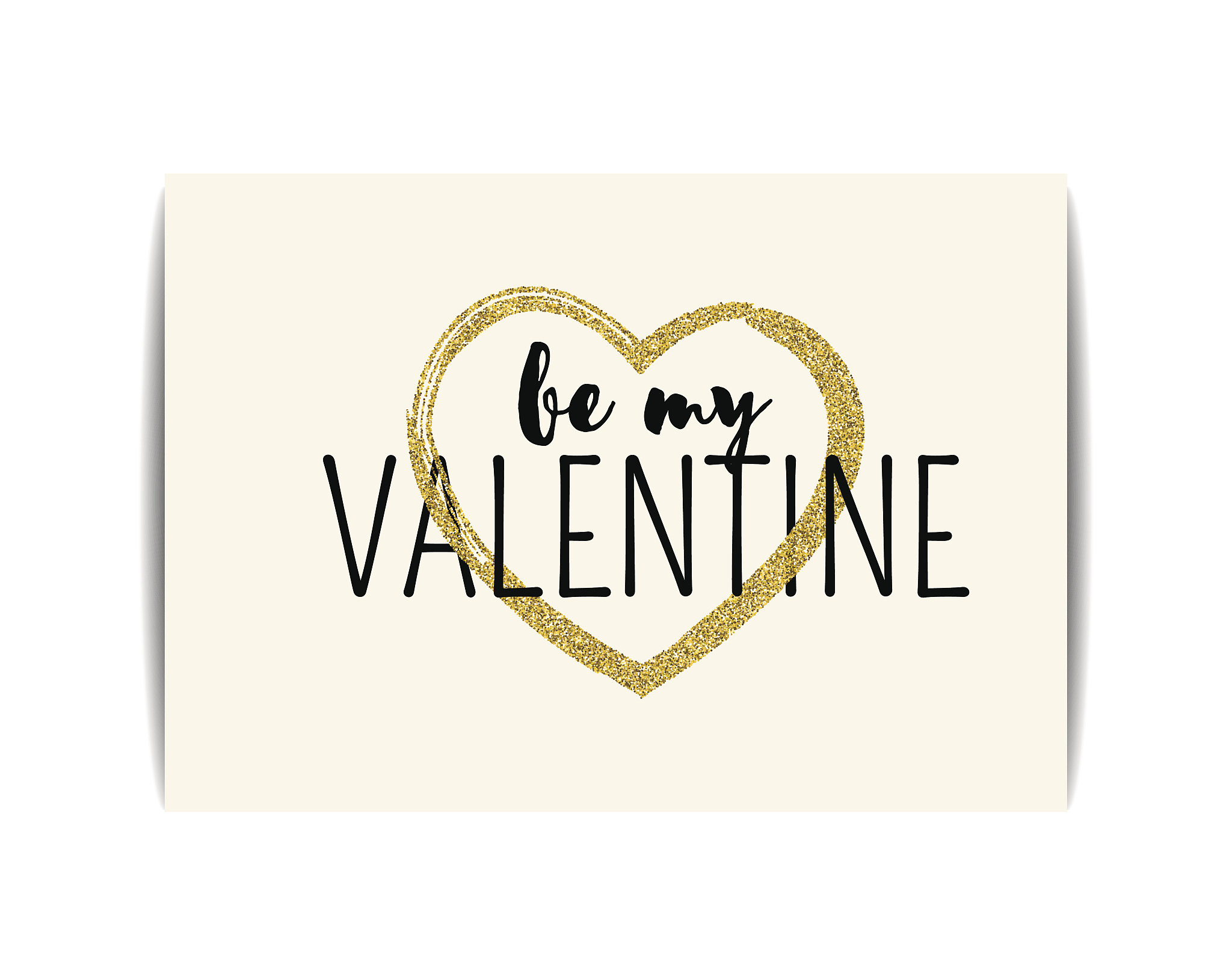 valentine card with gold glitter heart. be my valentine