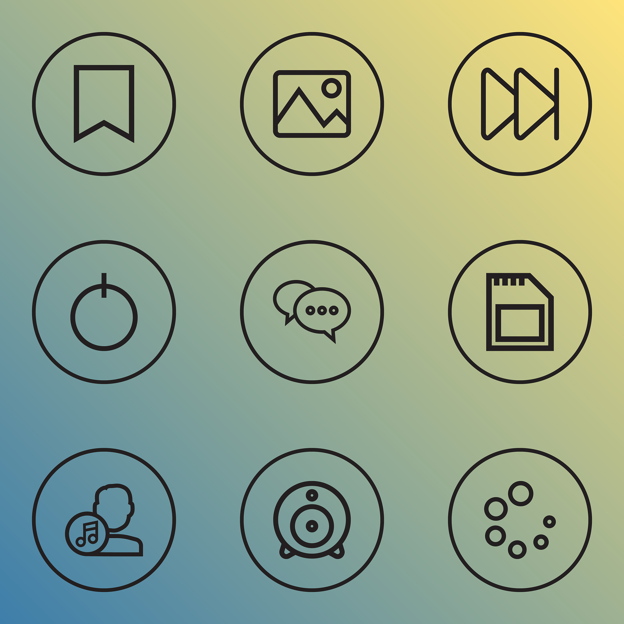 media icons line style set with next sd card