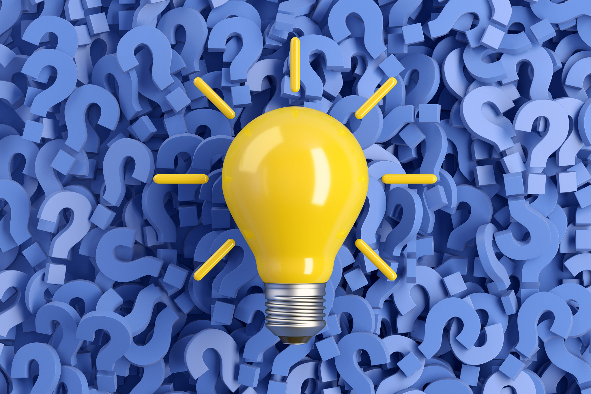 question marks and light bulb