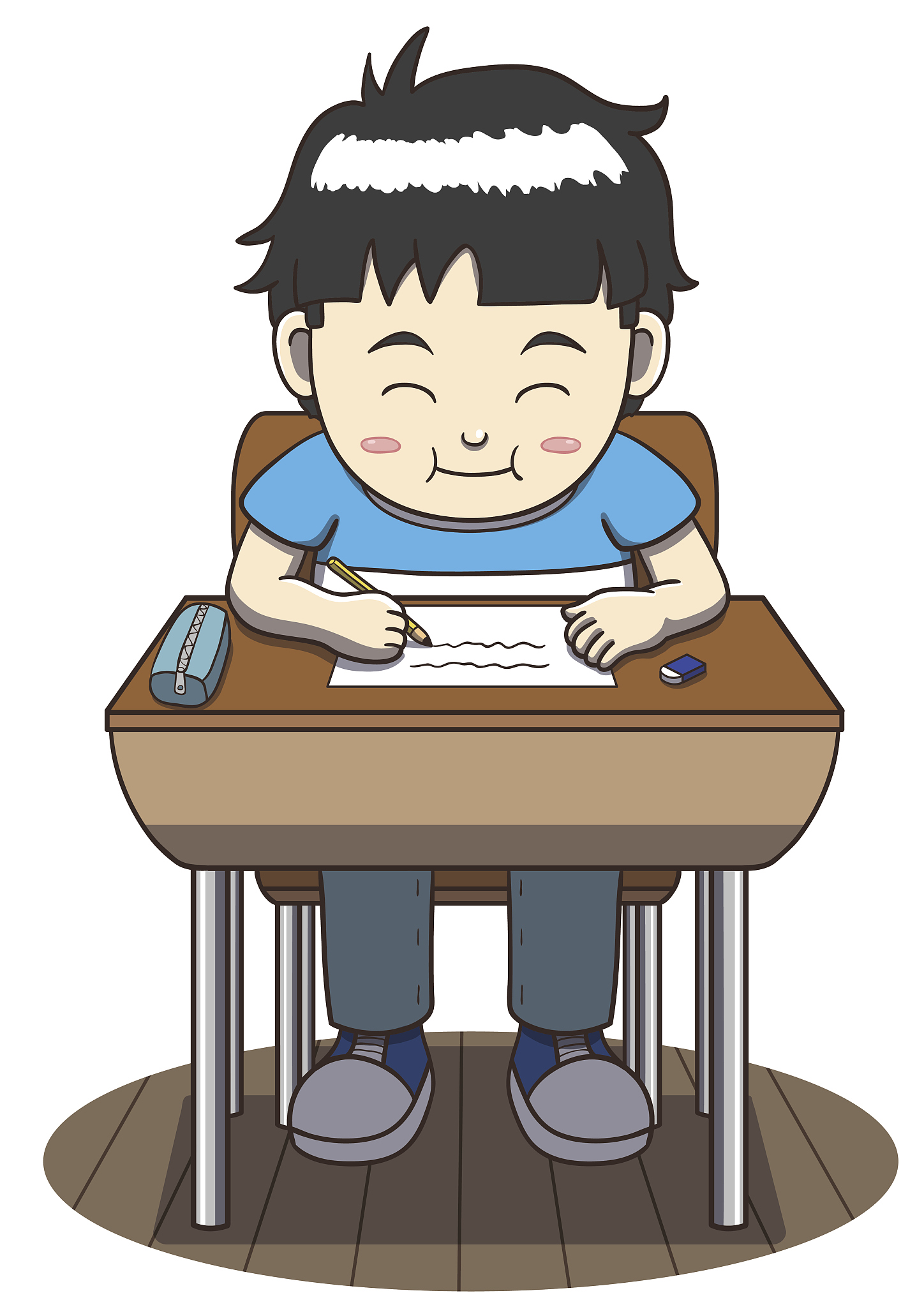 asian boy sitting at a school desk
