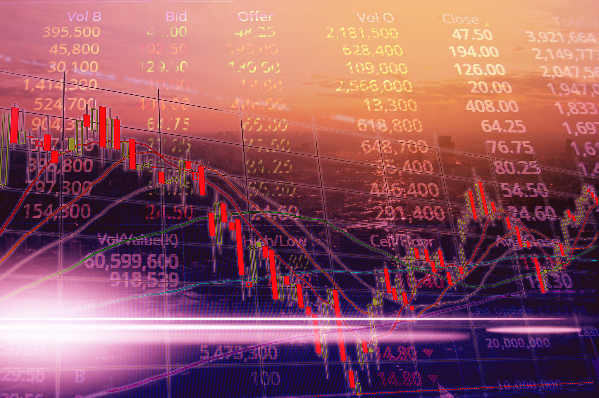 stock market or trading graph and candlestick chart. abstract fi