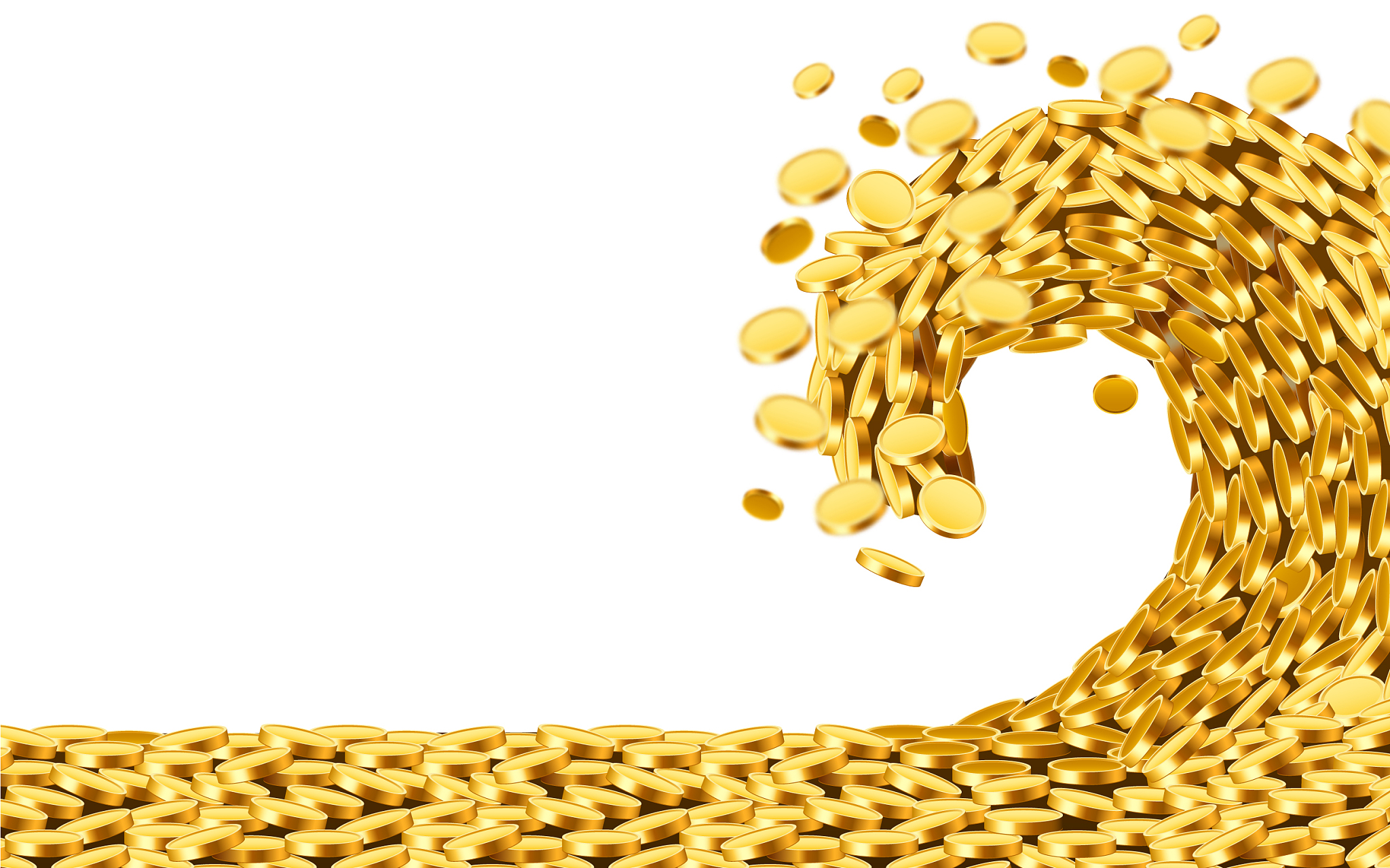 the wave of money huge tsunami wave of gold coins