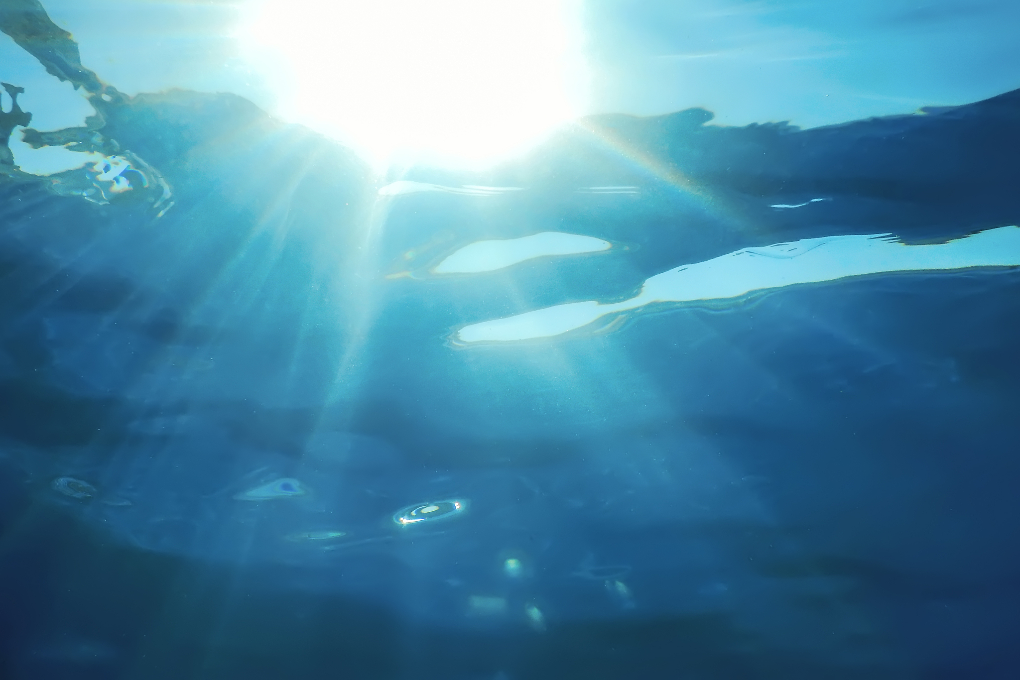 underwater sunlight through water surface, underwater background