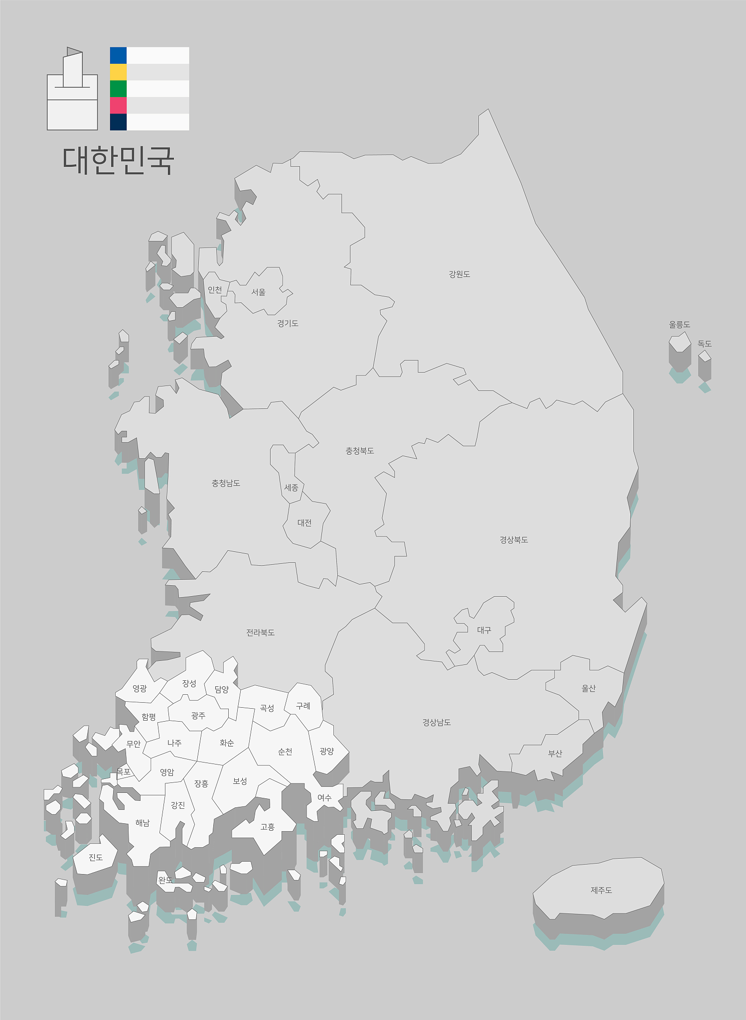 local map of south korea line vector illustration 026