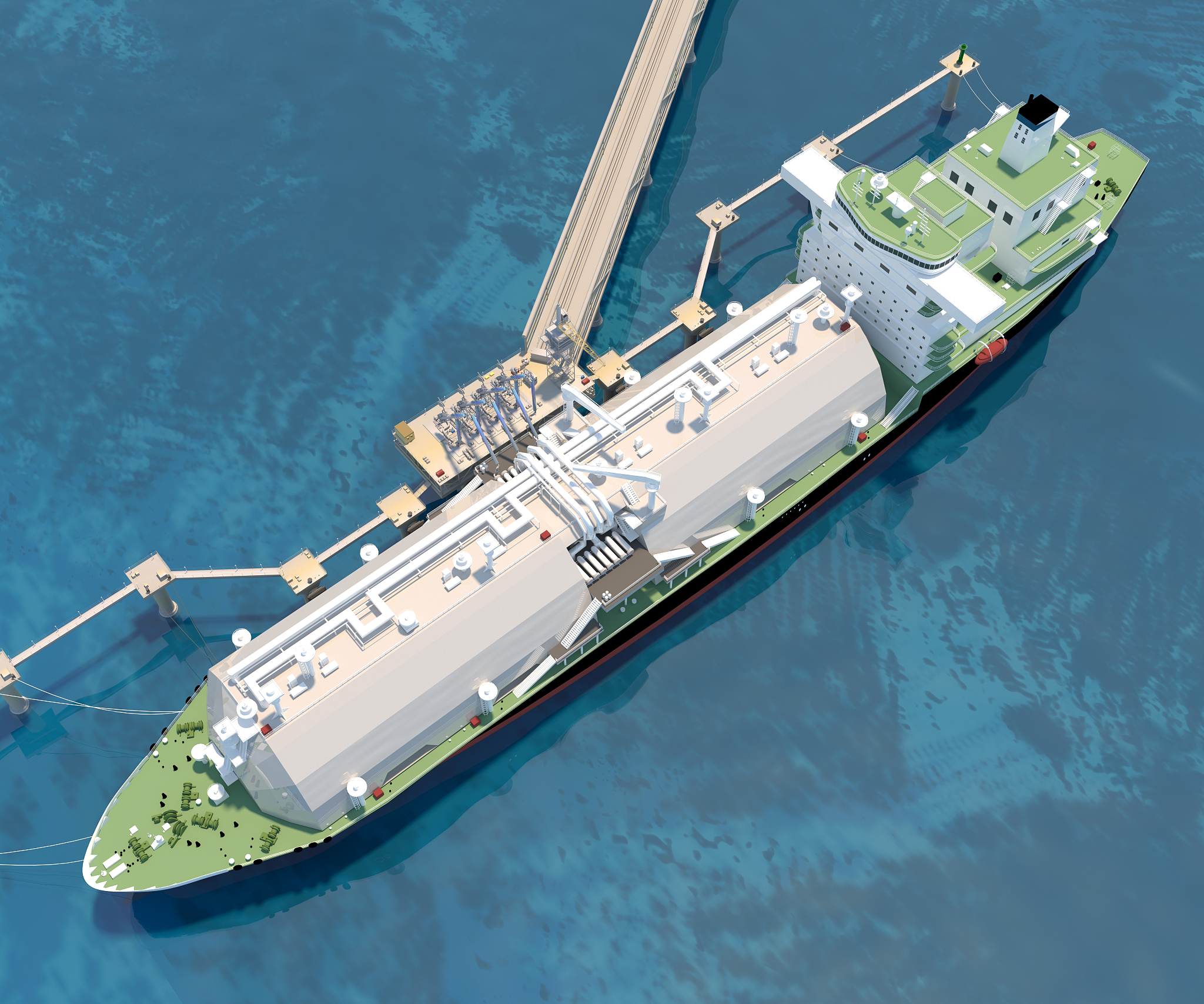 berth with tanker ship. 3d-rendering.