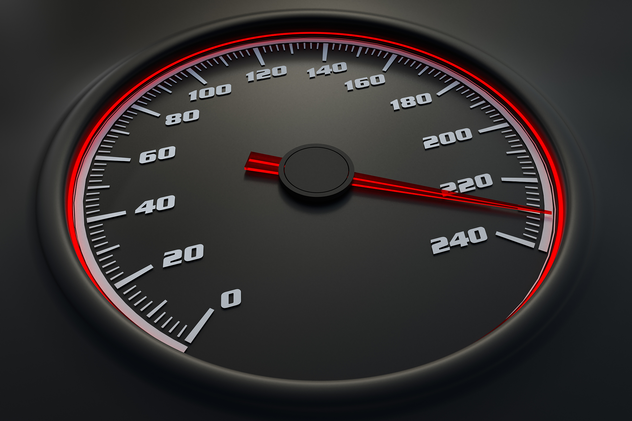 red speedometer in car on dashboard. 3d rendered illustration.